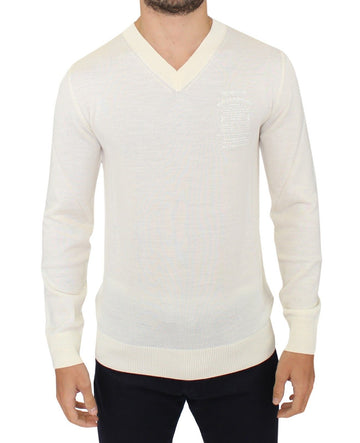 Ermanno Scervino Off White Wool Blend V-neck Pullover Sweater - Whispers Of Wisdom Clothing