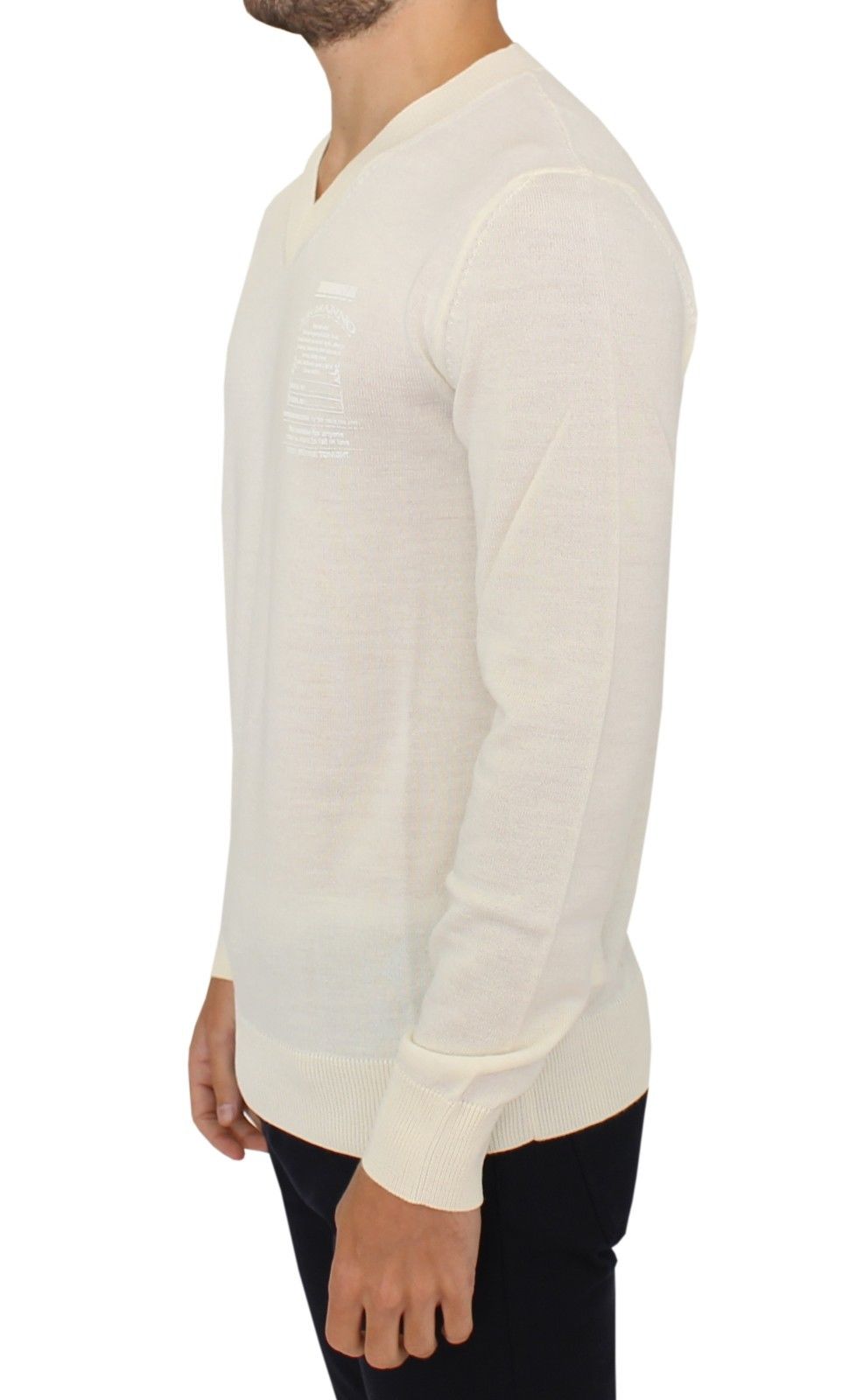 Ermanno Scervino Off White Wool Blend V-neck Pullover Sweater - Whispers Of Wisdom Clothing