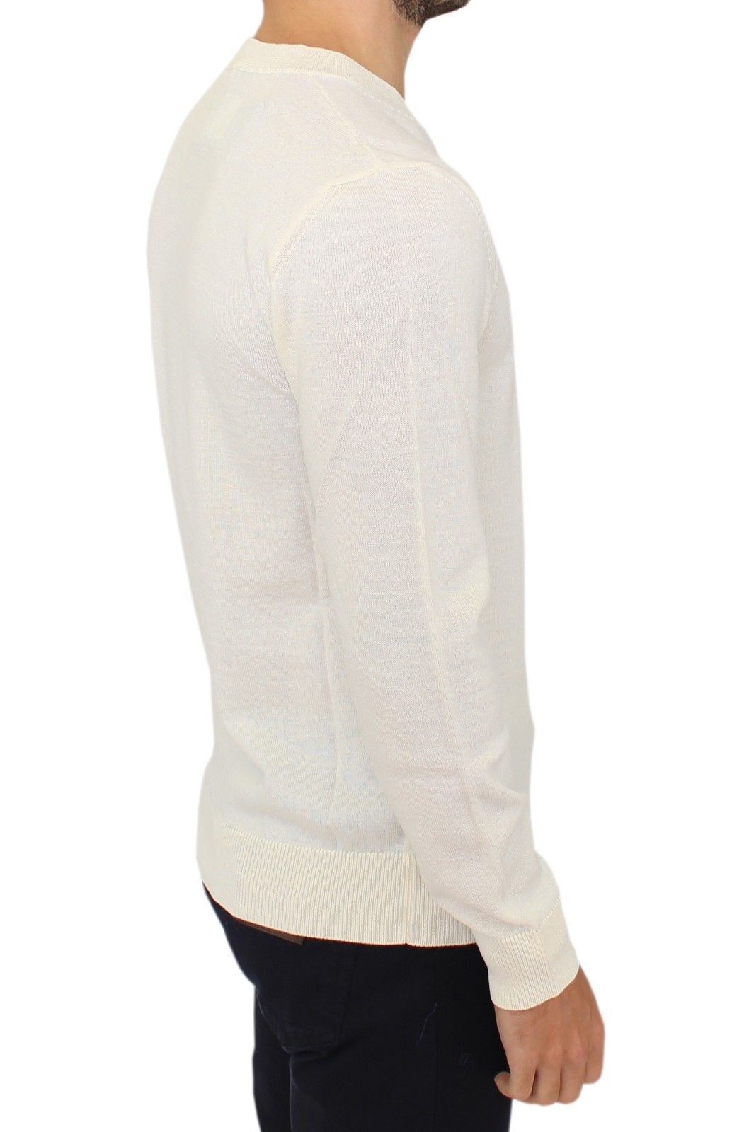 Ermanno Scervino Off White Wool Blend V-neck Pullover Sweater - Whispers Of Wisdom Clothing