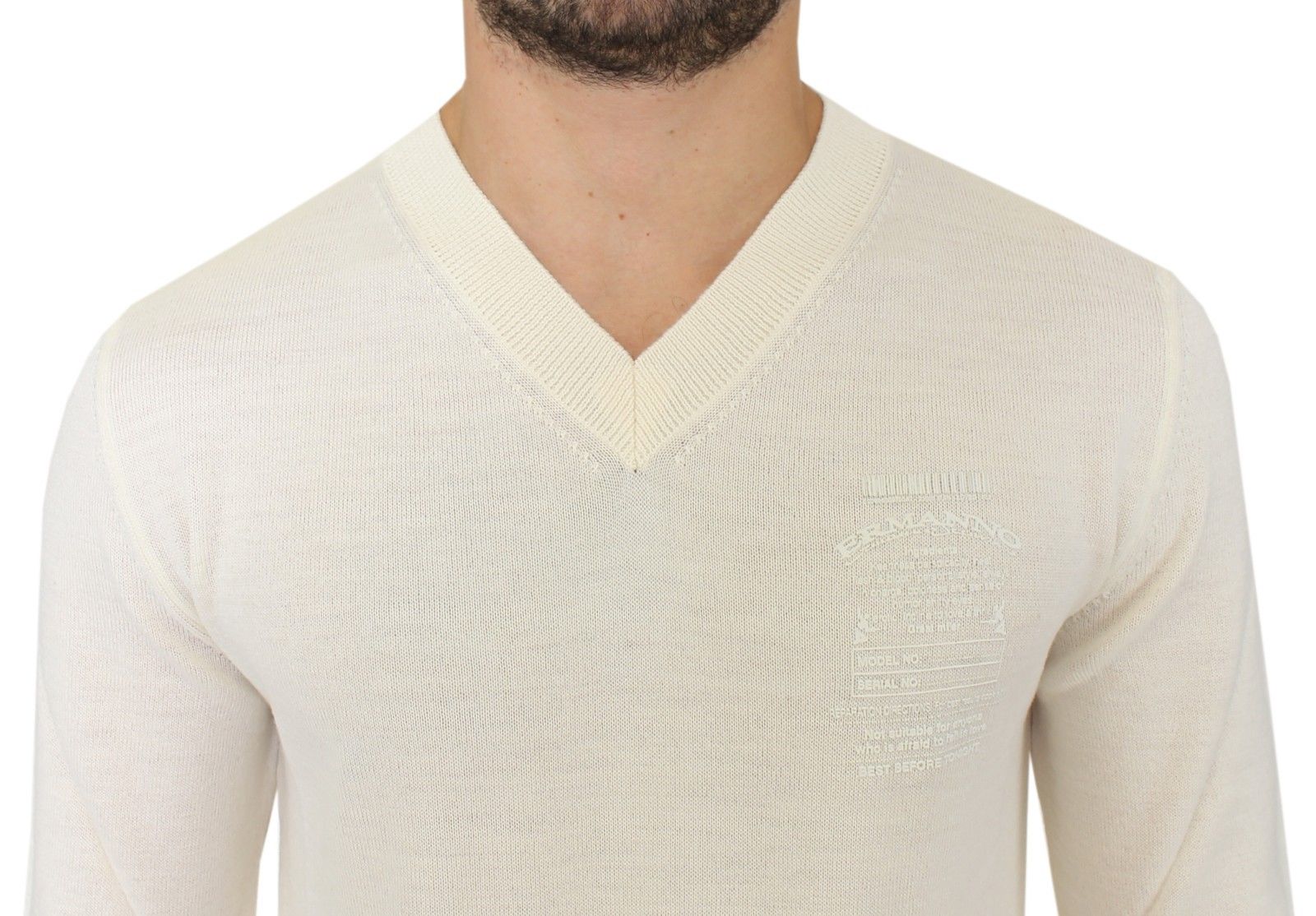 Ermanno Scervino Off White Wool Blend V-neck Pullover Sweater - Whispers Of Wisdom Clothing