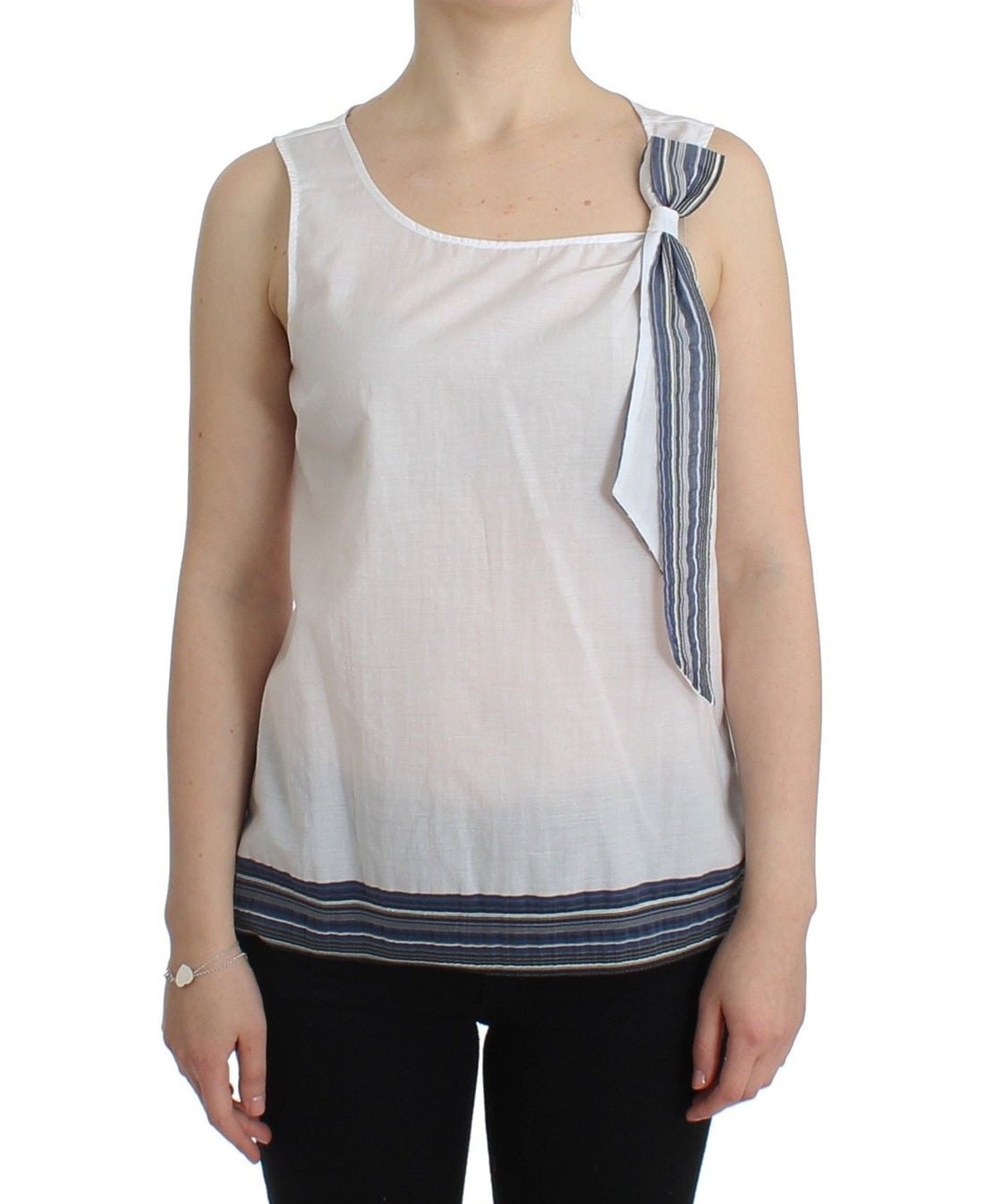 Ermanno Scervino White Blue Top Blouse Tank Shirt Sleeveless - Whispers Of Wisdom Clothing