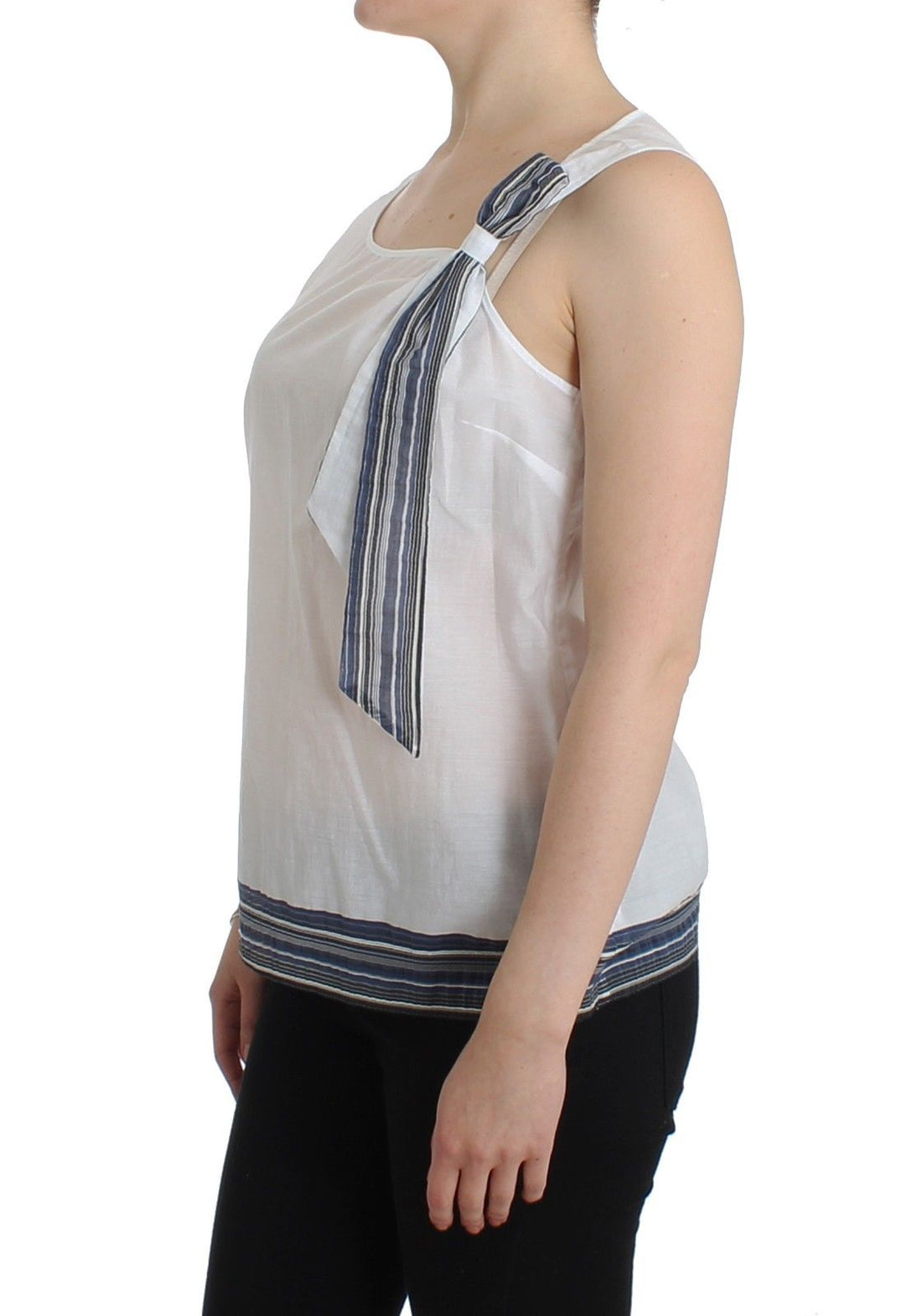 Ermanno Scervino White Blue Top Blouse Tank Shirt Sleeveless - Whispers Of Wisdom Clothing