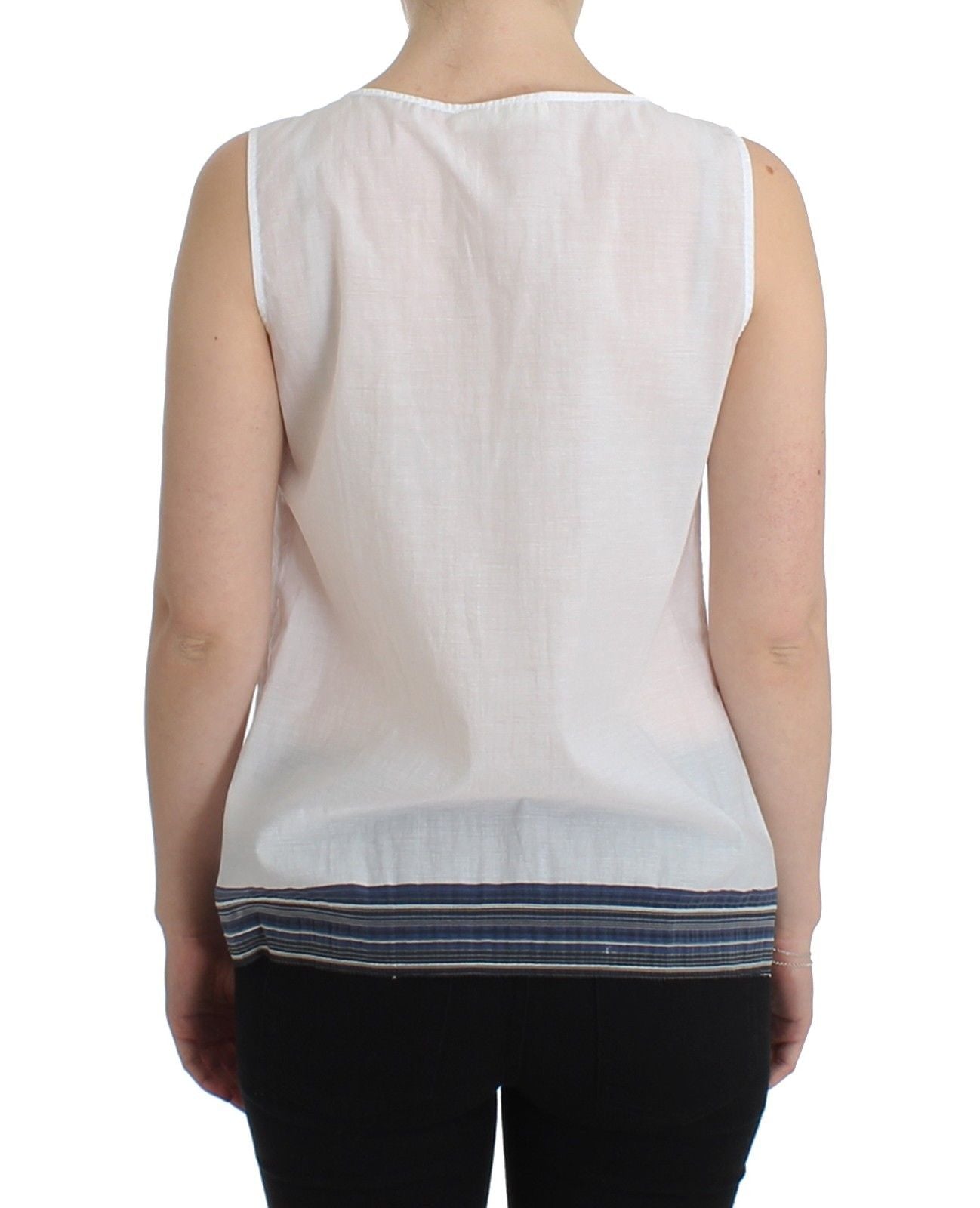 Ermanno Scervino White Blue Top Blouse Tank Shirt Sleeveless - Whispers Of Wisdom Clothing