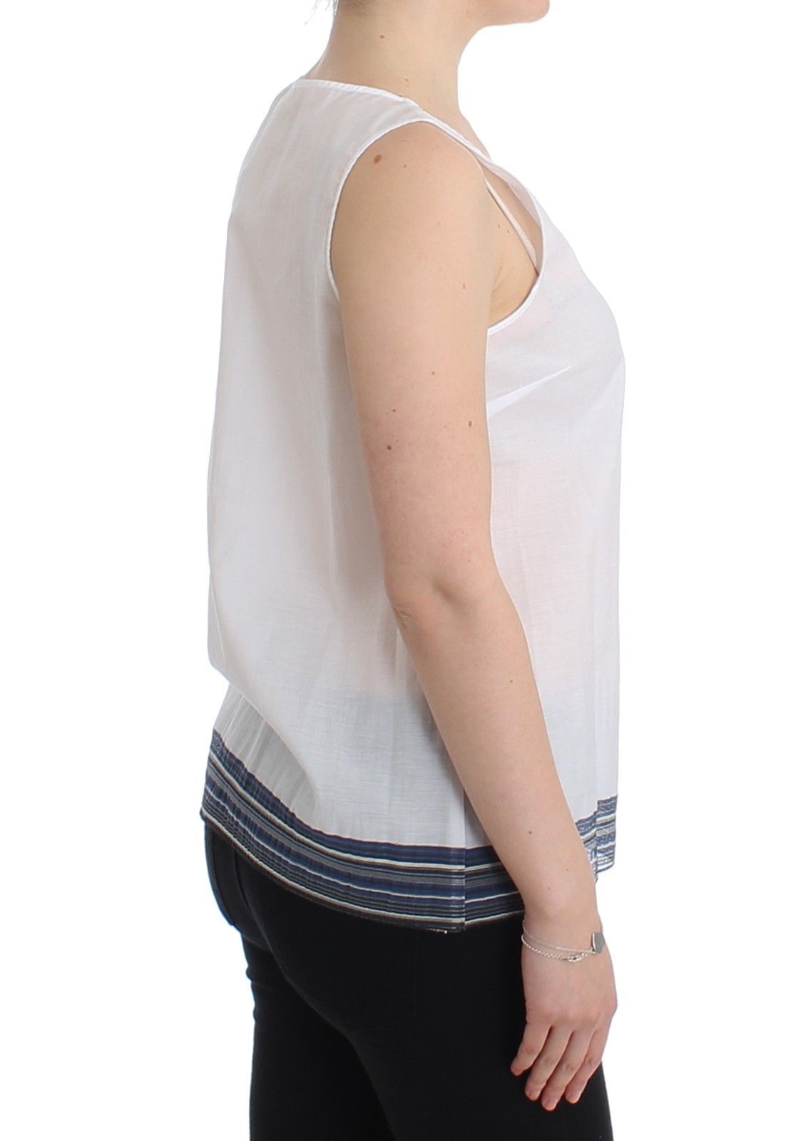 Ermanno Scervino White Blue Top Blouse Tank Shirt Sleeveless - Whispers Of Wisdom Clothing