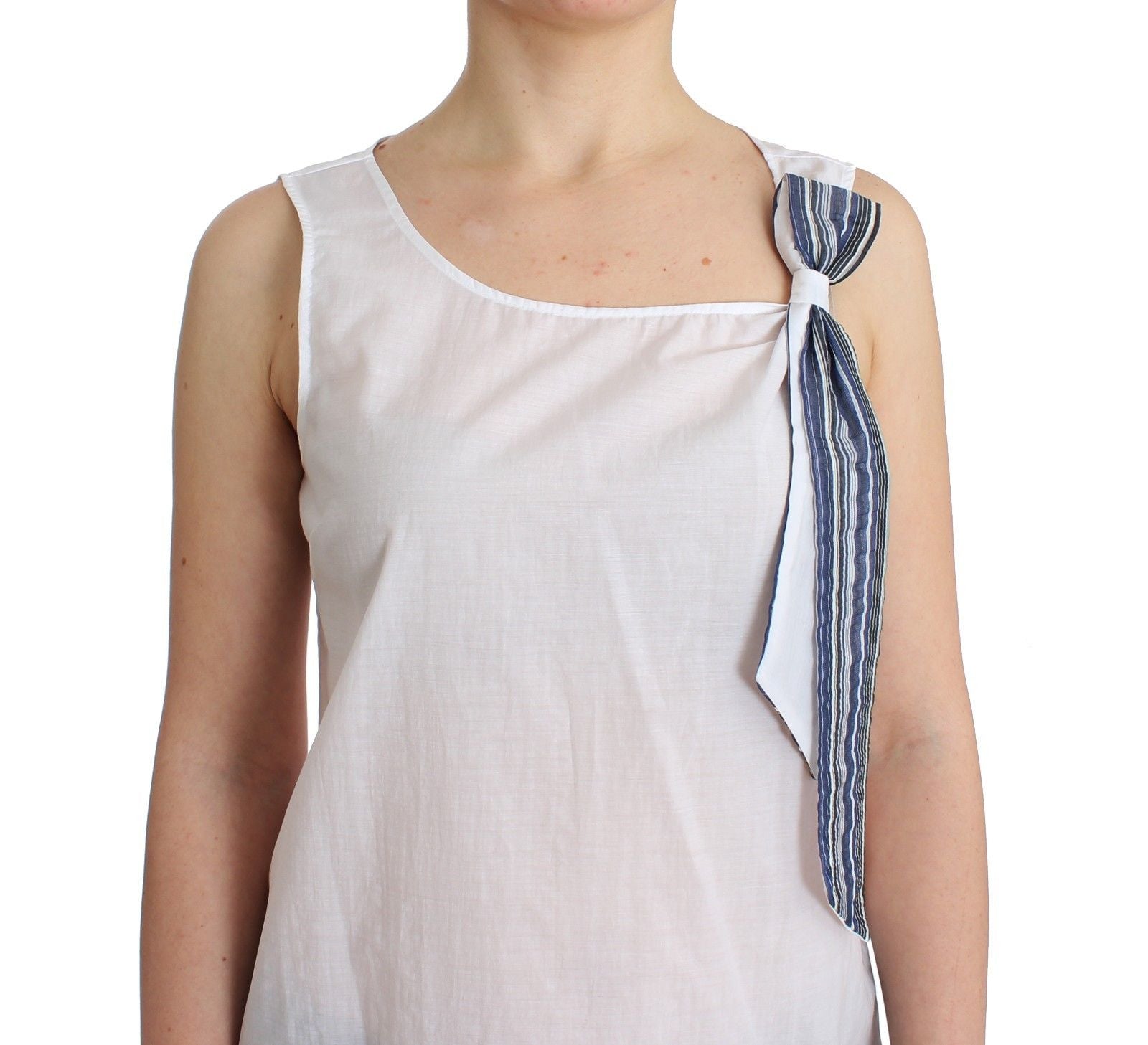 Ermanno Scervino White Blue Top Blouse Tank Shirt Sleeveless - Whispers Of Wisdom Clothing