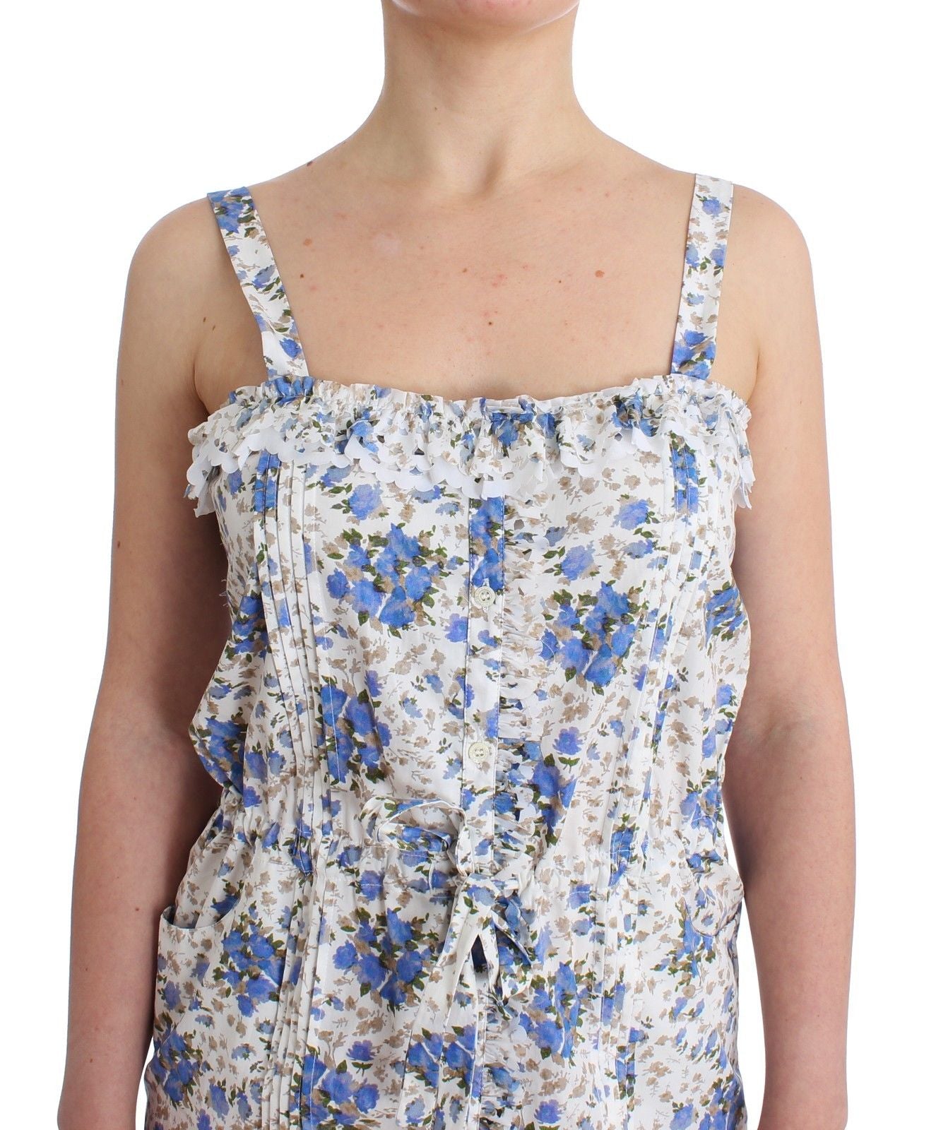 فستان شاطئ قصير مزين بالزهور باللون الأزرق من Ermanno Scervino Beachwear