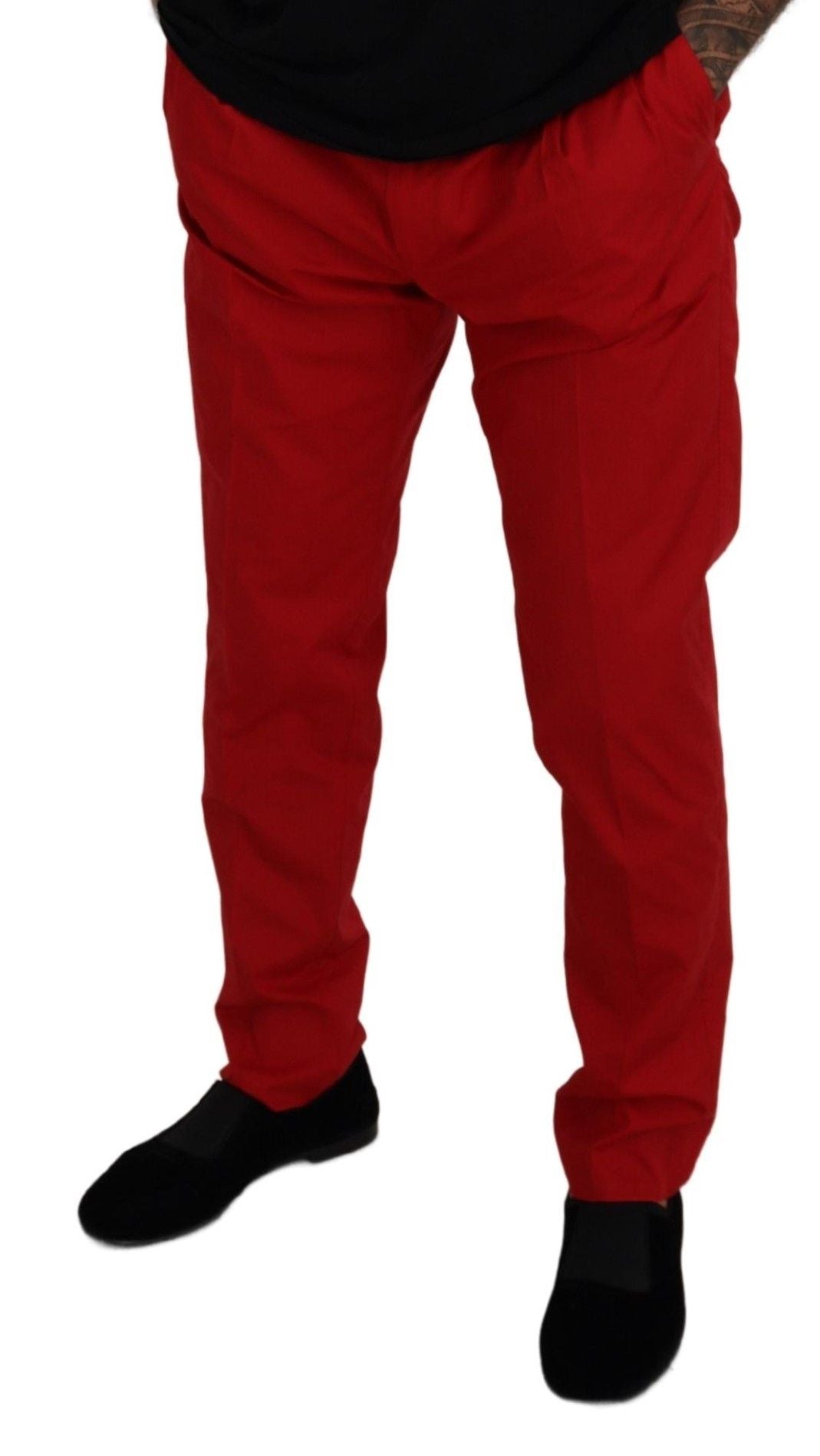 Dolce & Gabbana Red Cotton Slim Fit Trousers Chinos Pants - Whispers Of Wisdom Clothing