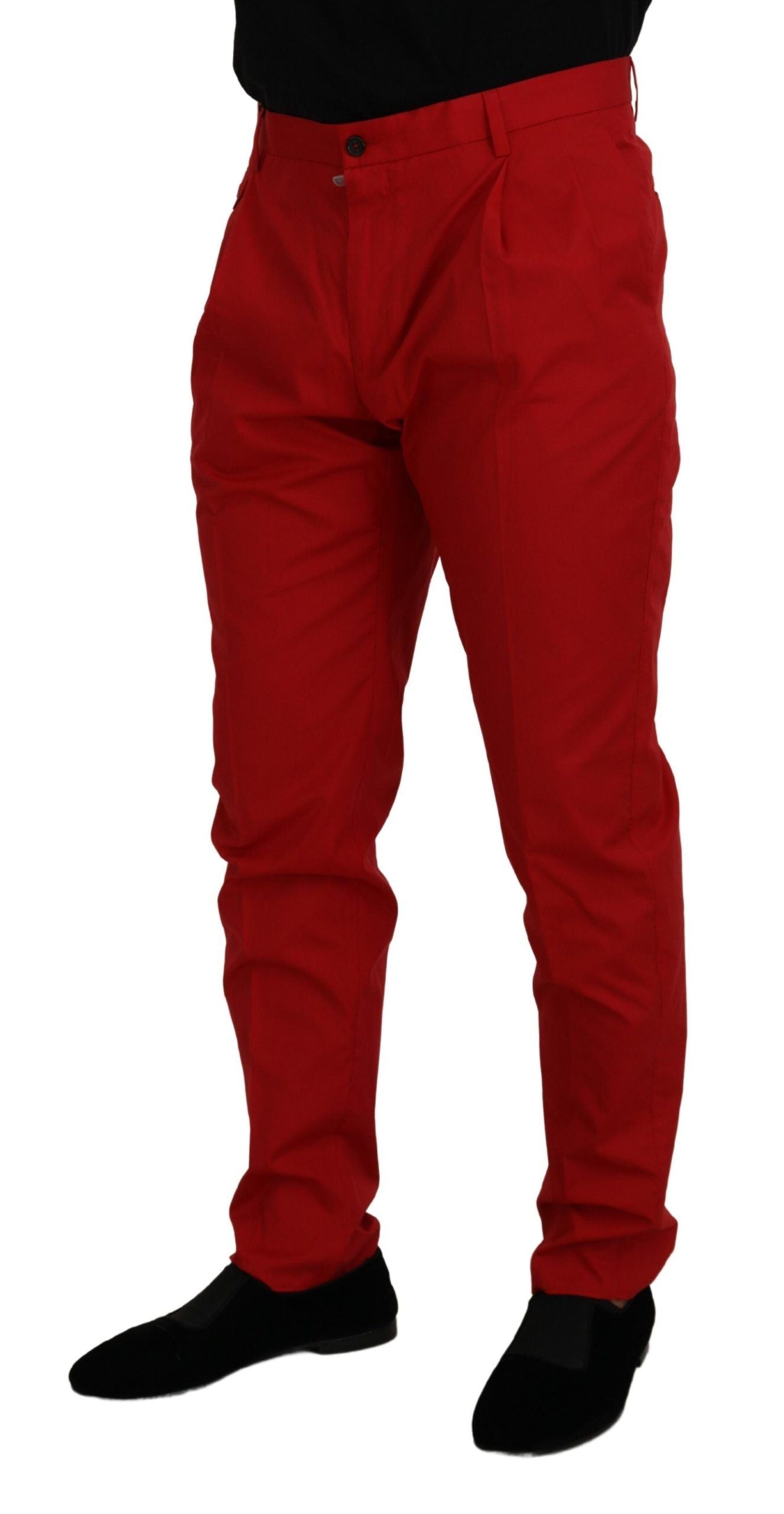 Dolce & Gabbana Red Cotton Slim Fit Trousers Chinos Pants - Whispers Of Wisdom Clothing