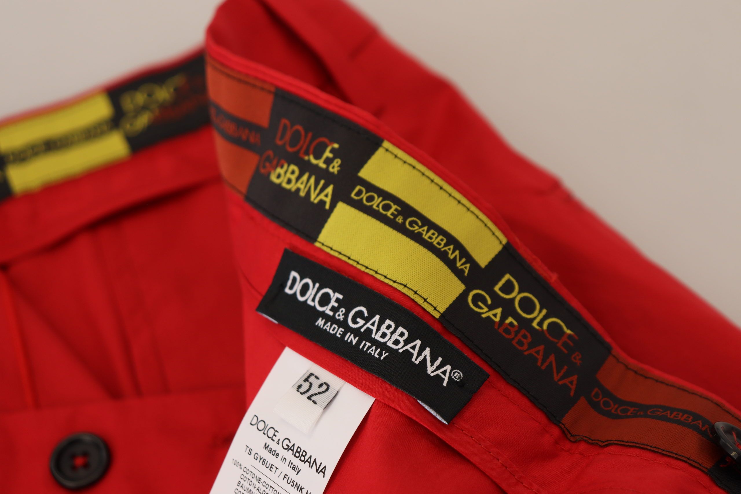 Dolce & Gabbana Red Cotton Slim Fit Trousers Chinos Pants - Whispers Of Wisdom Clothing
