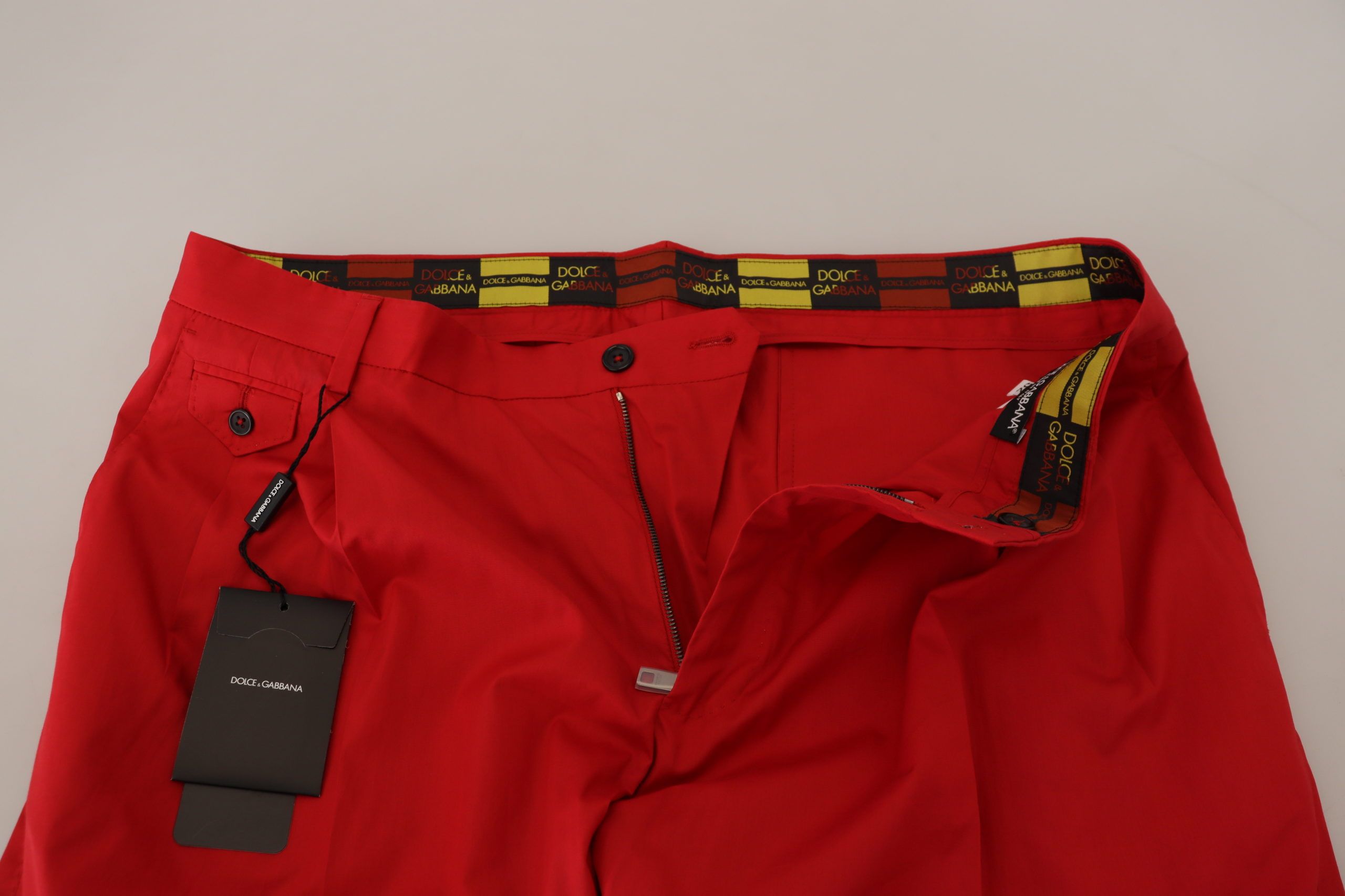 Dolce & Gabbana Red Cotton Slim Fit Trousers Chinos Pants - Whispers Of Wisdom Clothing