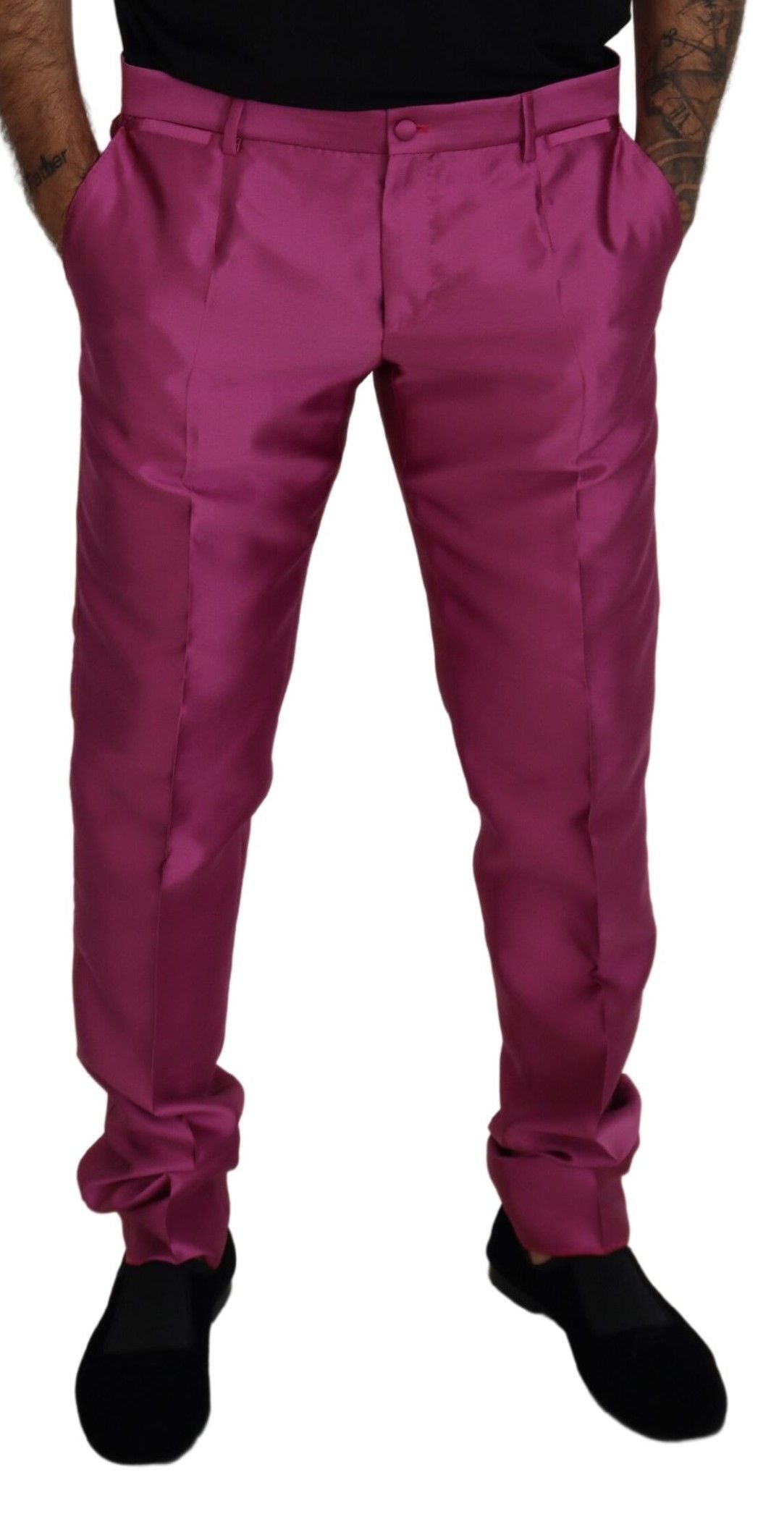 Dolce & Gabbana Pink Silk Slim Trousers Dress Formal Pants - Whispers Of Wisdom Clothing