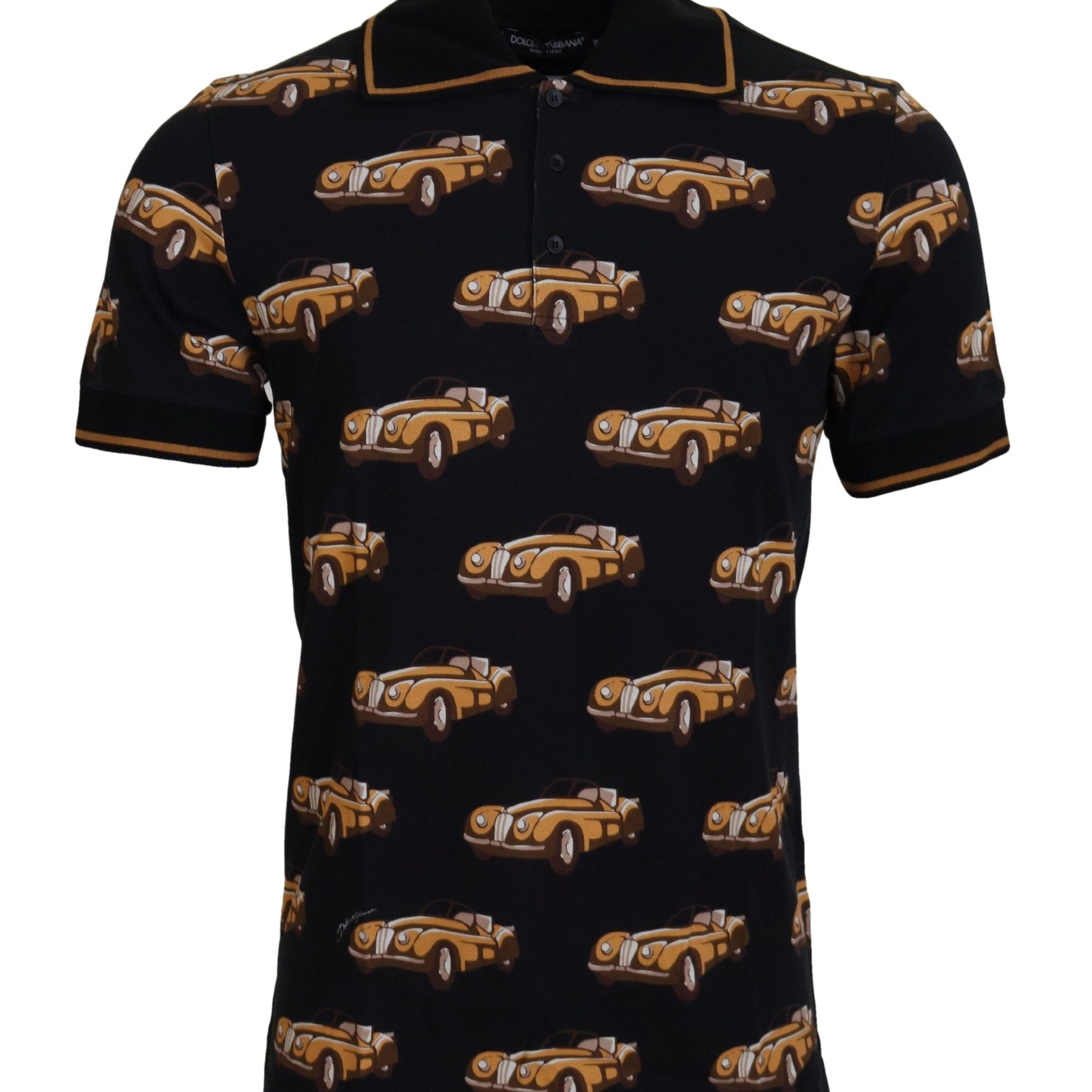 Dolce & Gabbana Black Car Print Short Sleeve Polo T-shirt