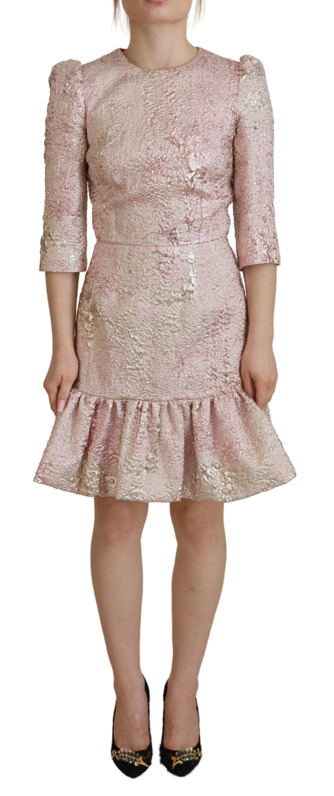 Dolce & Gabbana Pink Jaquard 3/4 Sleeve Sheath Midi Dress - Whispers Of Wisdom Clothing