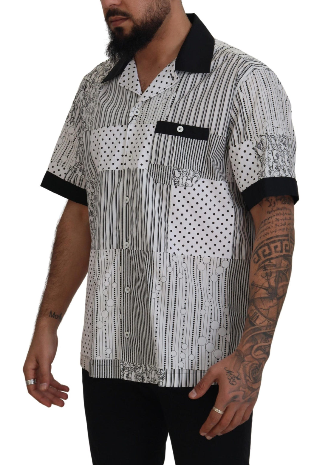 Dolce & Gabbana White Black Patterned Button Down Shirt - Whispers Of Wisdom Clothing