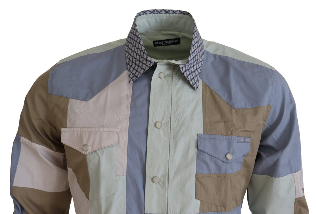 Dolce & Gabbana Multicolor Cotton Patchwork Slim Shirt - Whispers Of Wisdom Clothing