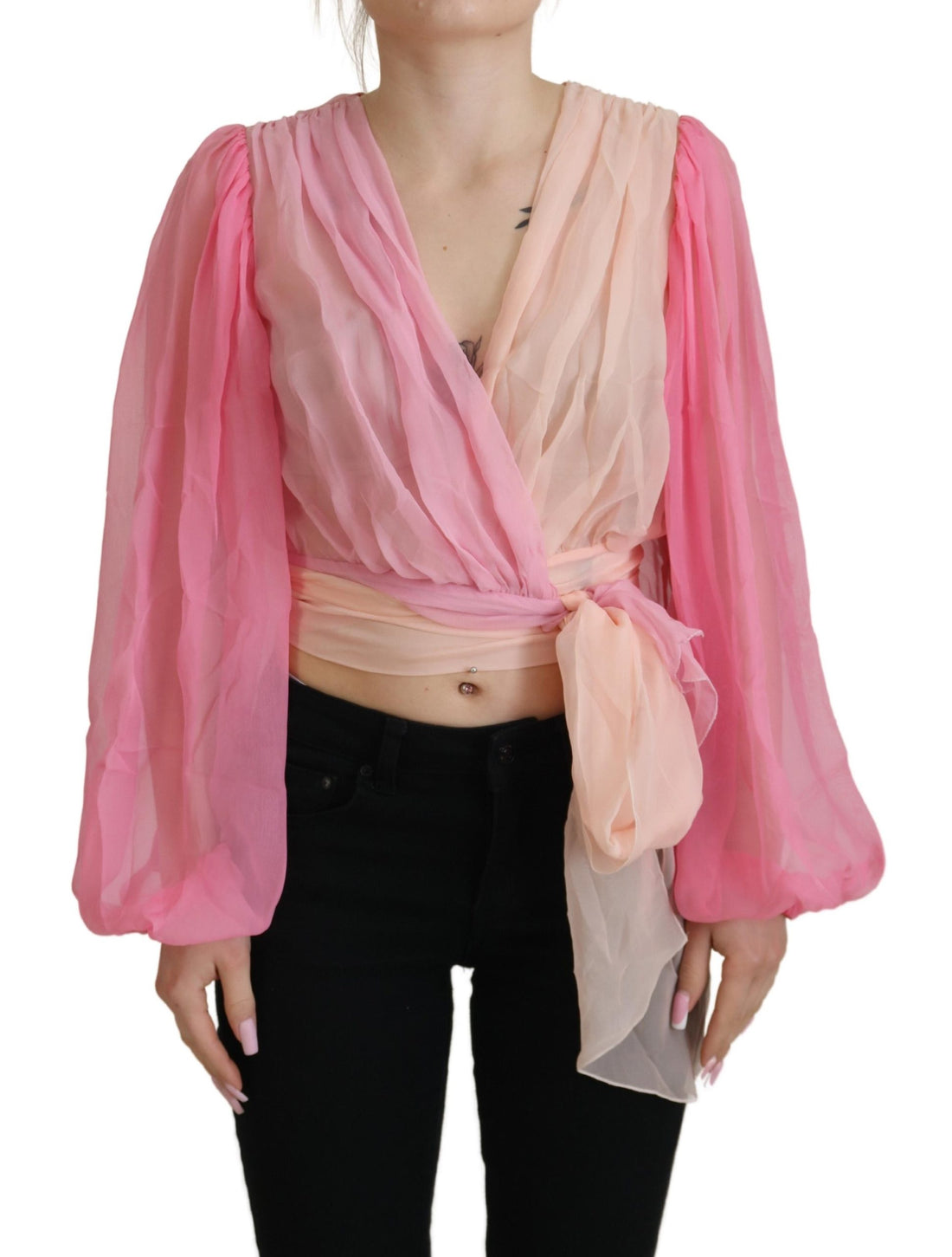 Dolce & Gabbana Pink Silk Wrap Long Sleeves Blouse Top - Whispers Of Wisdom Clothing