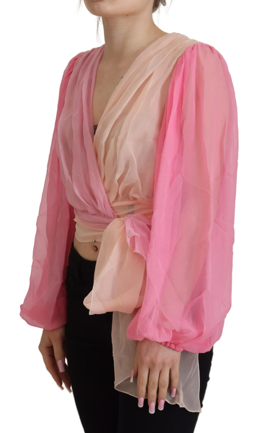 Dolce & Gabbana Pink Silk Wrap Long Sleeves Blouse Top - Whispers Of Wisdom Clothing