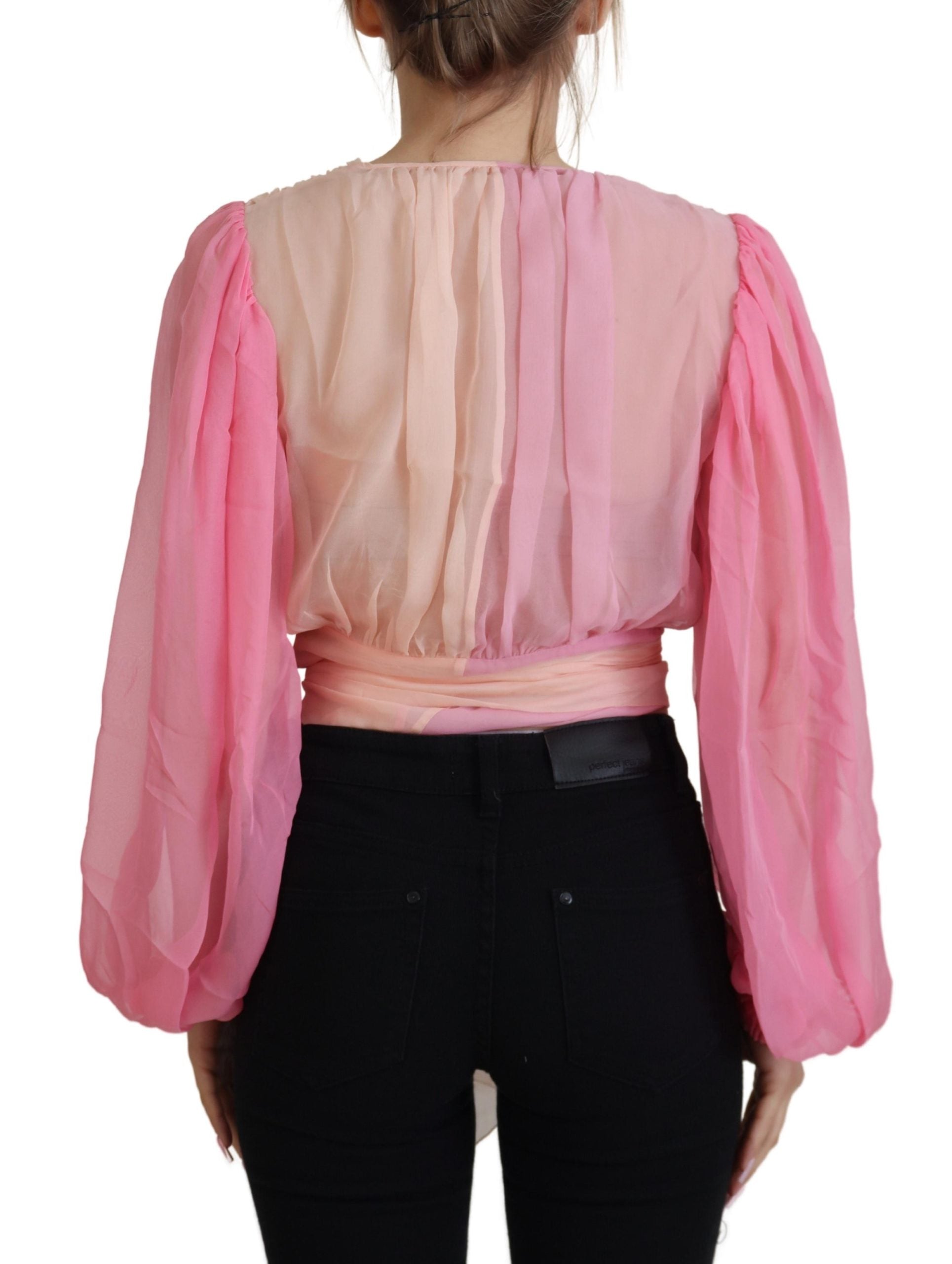 Dolce & Gabbana Pink Silk Wrap Long Sleeves Blouse Top - Whispers Of Wisdom Clothing