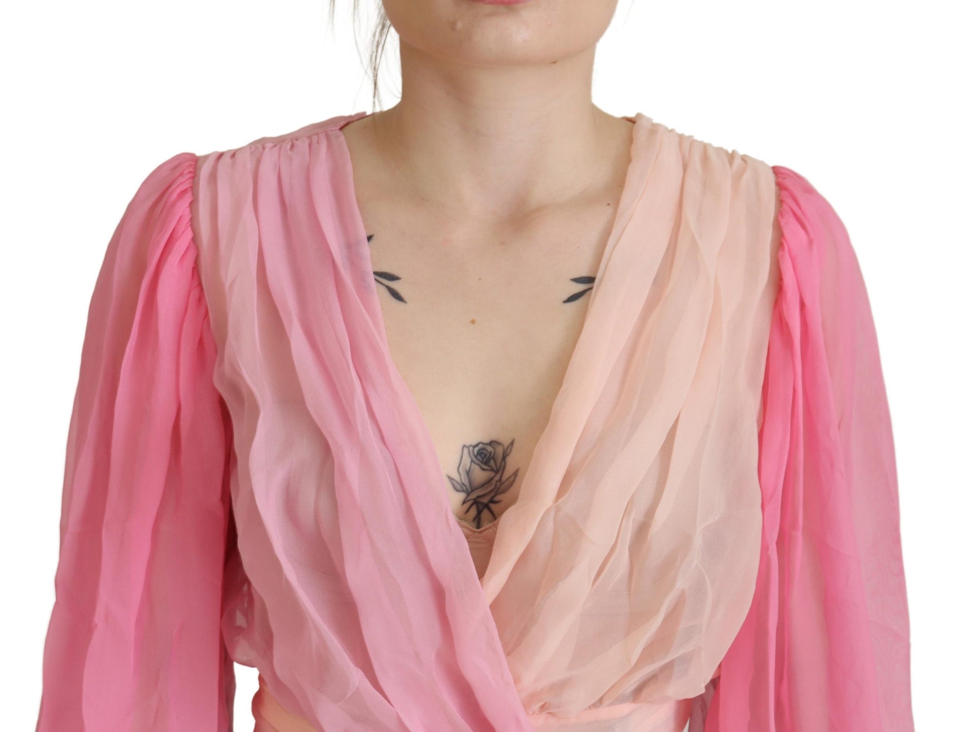 Dolce & Gabbana Pink Silk Wrap Long Sleeves Blouse Top - Whispers Of Wisdom Clothing