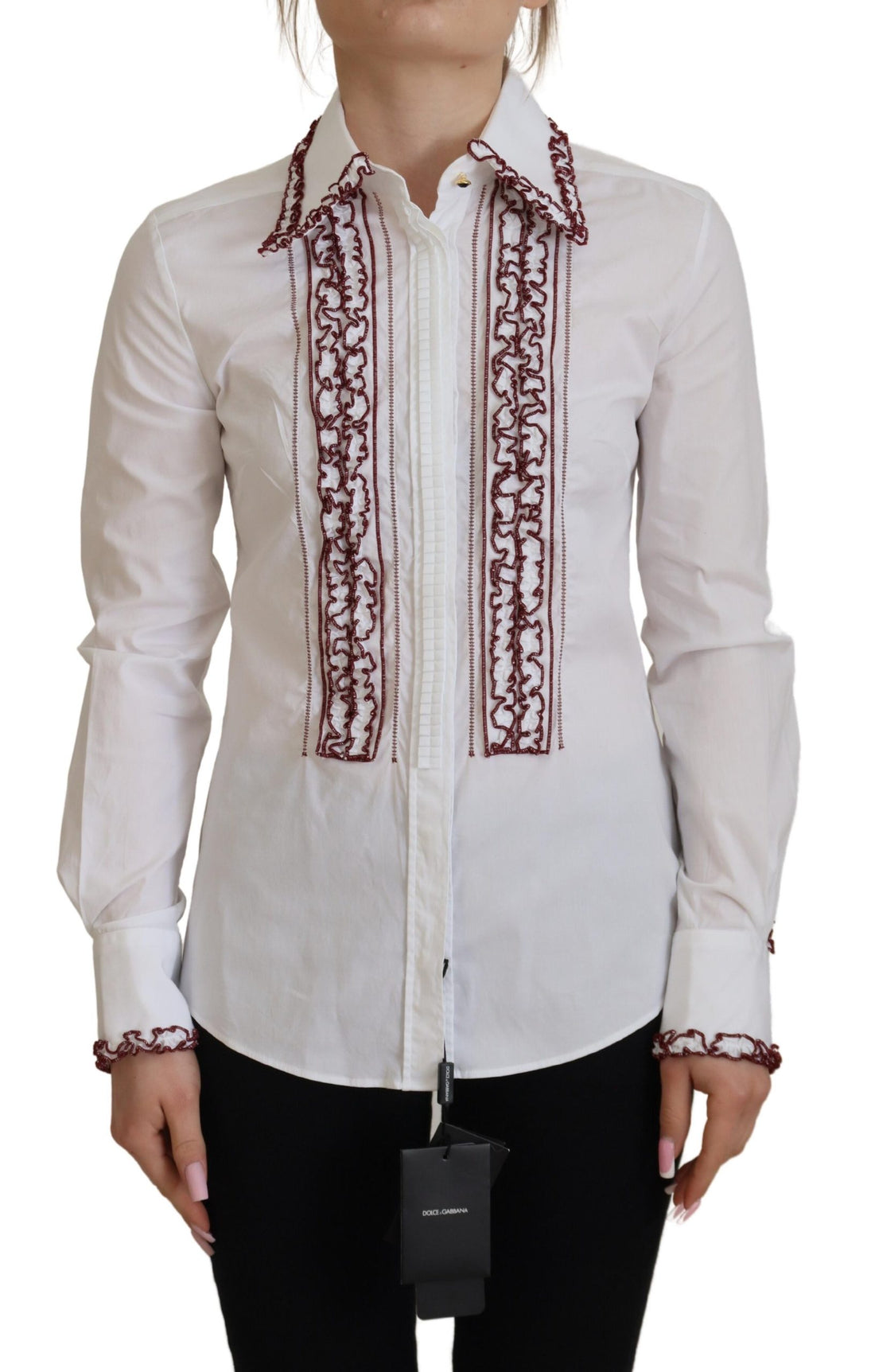 Dolce & Gabbana White Lace Long Sleeves Ruffle Collar Top - Whispers Of Wisdom Clothing