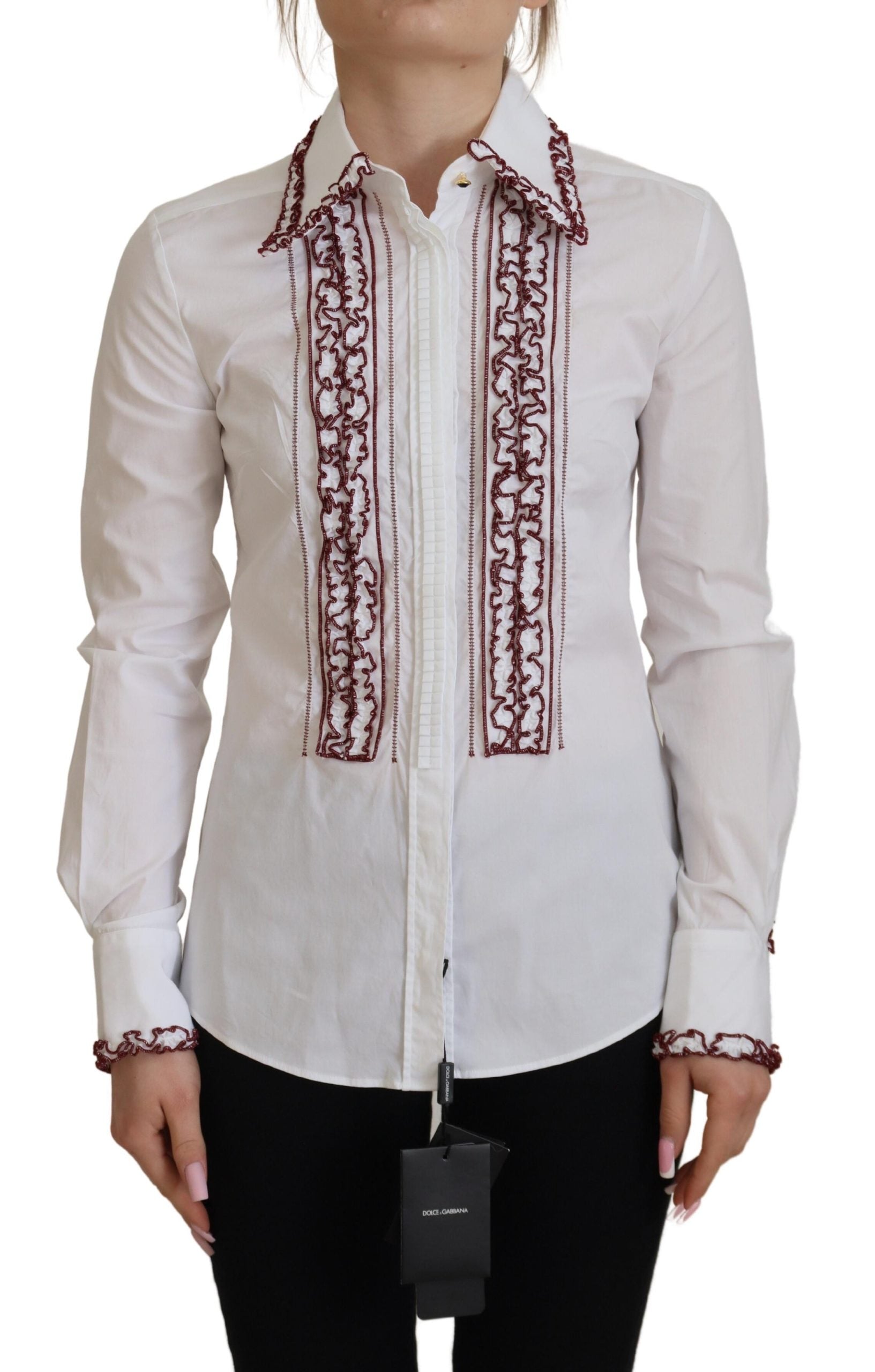 Dolce & Gabbana White Lace Long Sleeves Ruffle Collar Top - Whispers Of Wisdom Clothing