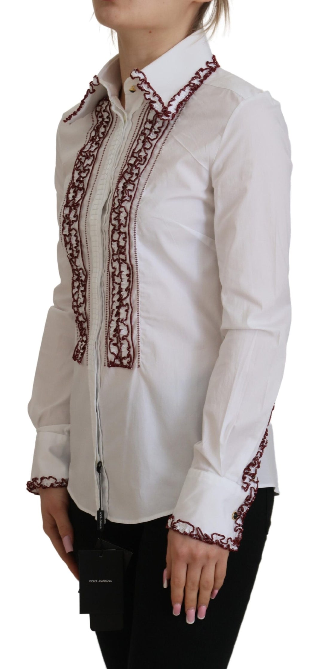 Dolce & Gabbana White Lace Long Sleeves Ruffle Collar Top - Whispers Of Wisdom Clothing
