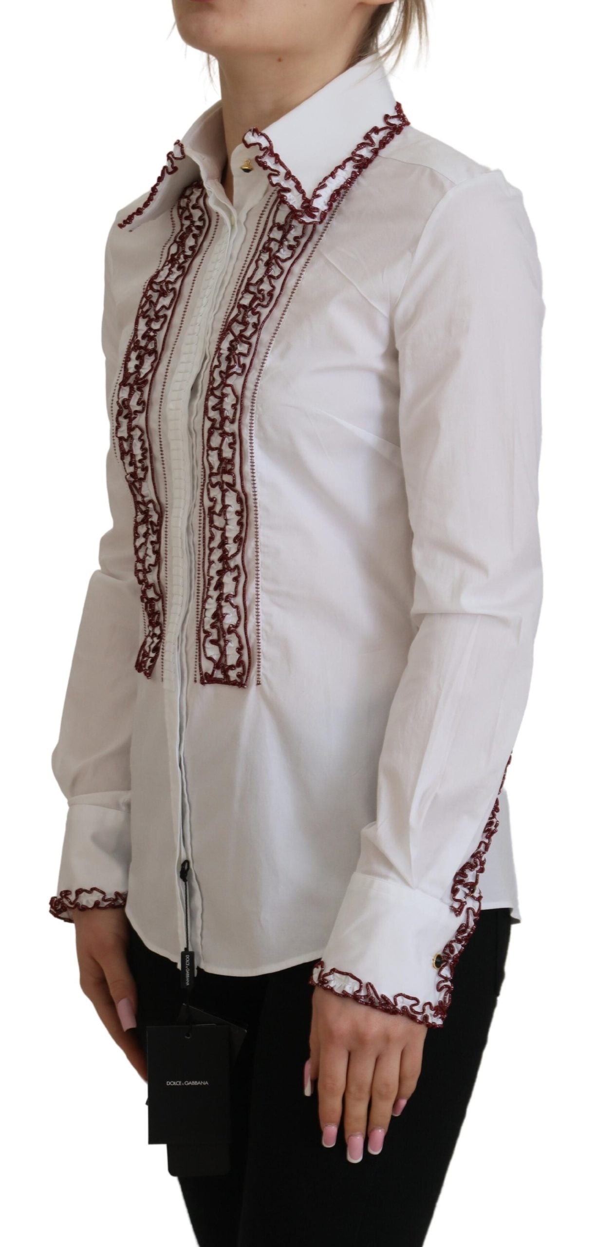 Dolce & Gabbana White Lace Long Sleeves Ruffle Collar Top - Whispers Of Wisdom Clothing