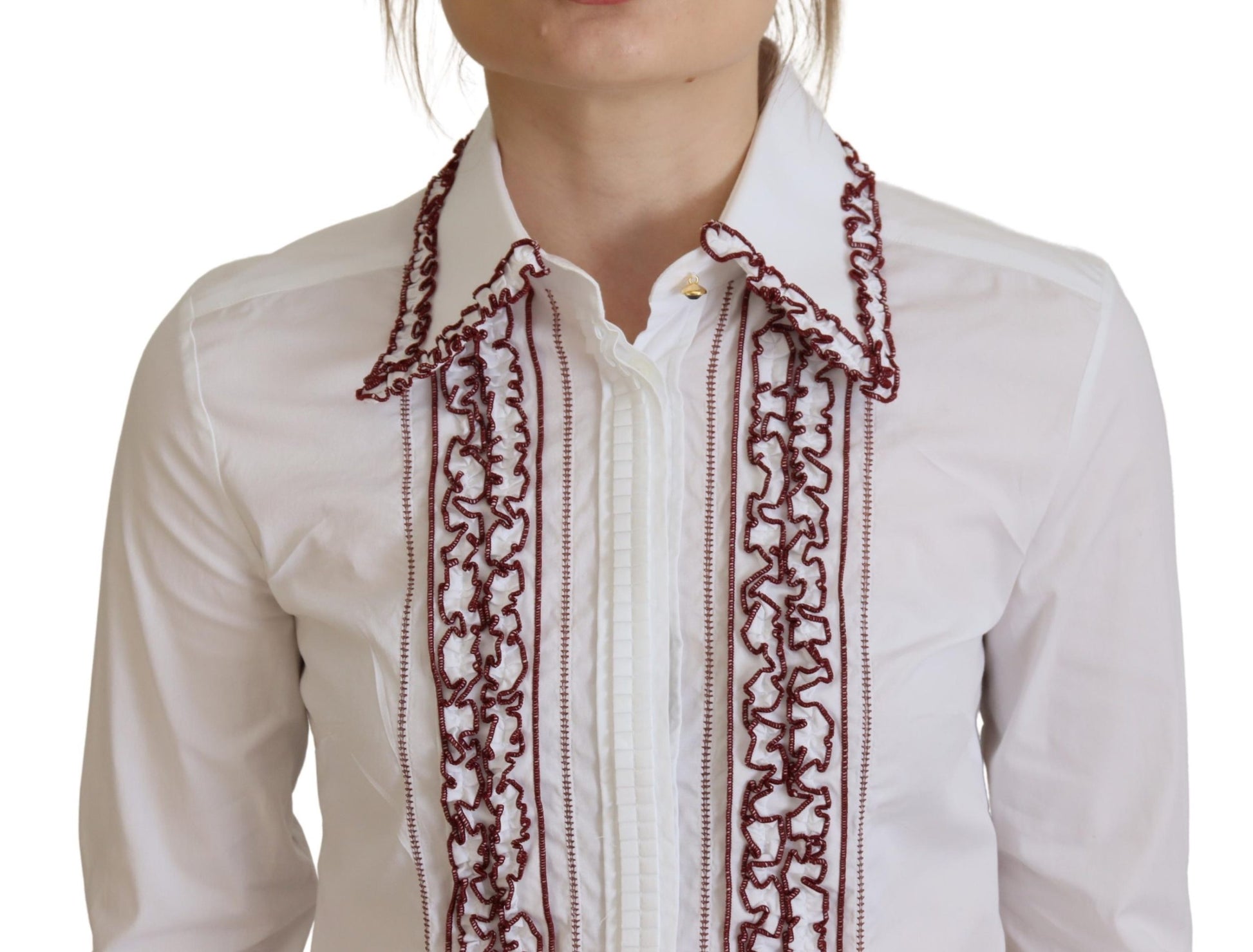 Dolce & Gabbana White Lace Long Sleeves Ruffle Collar Top - Whispers Of Wisdom Clothing