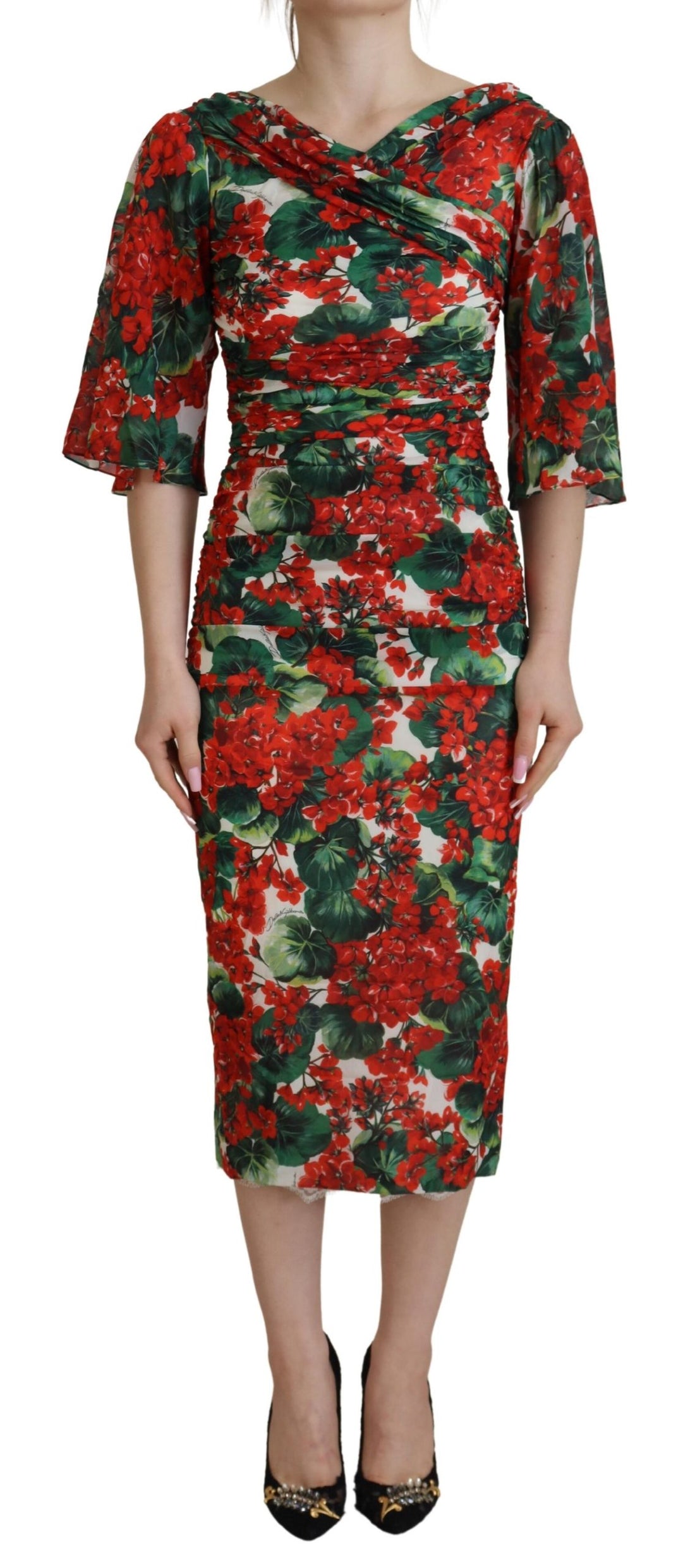 Dolce & Gabbana Multicolor Geranium Silk Sheath Midi Dress - Whispers Of Wisdom Clothing