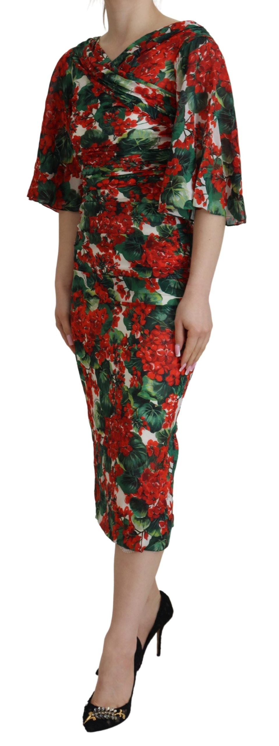 Dolce & Gabbana Multicolor Geranium Silk Sheath Midi Dress - Whispers Of Wisdom Clothing