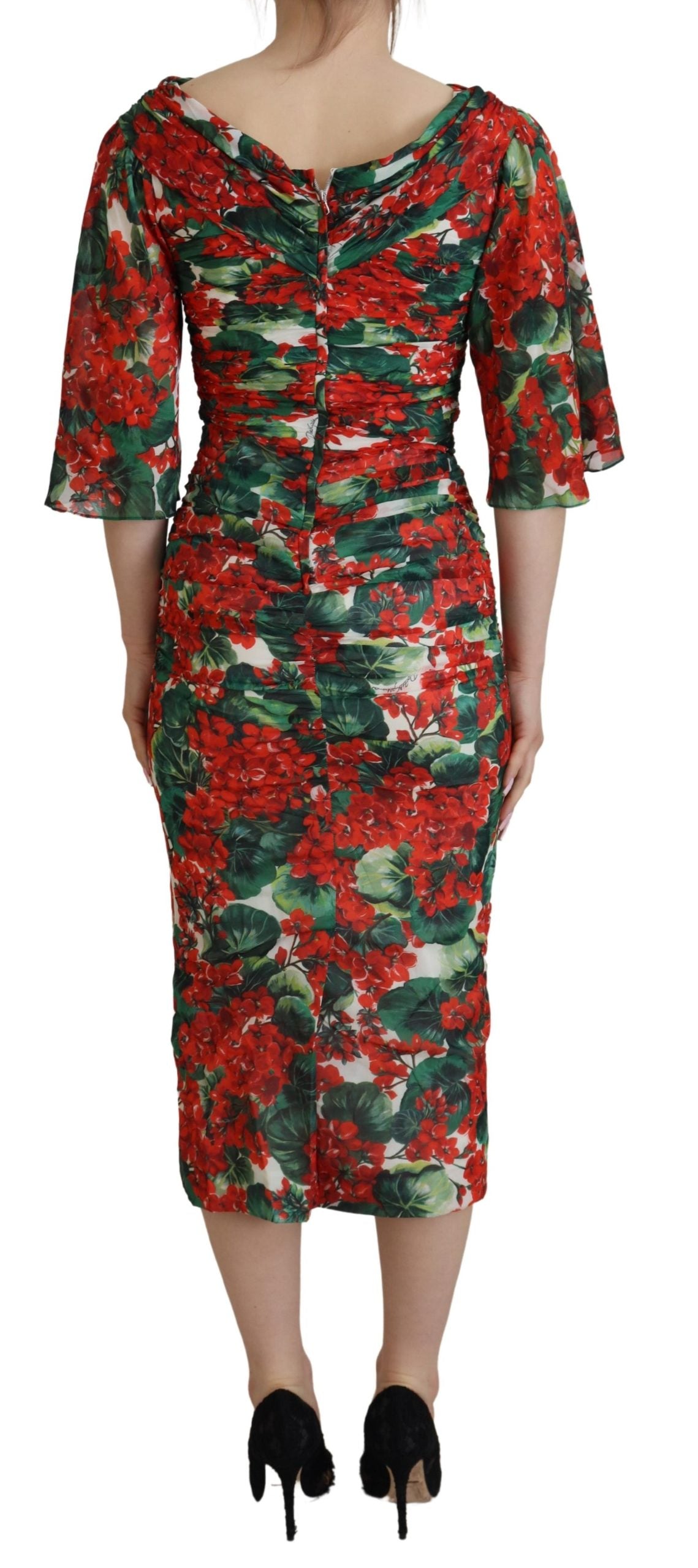Dolce & Gabbana Multicolor Geranium Silk Sheath Midi Dress - Whispers Of Wisdom Clothing