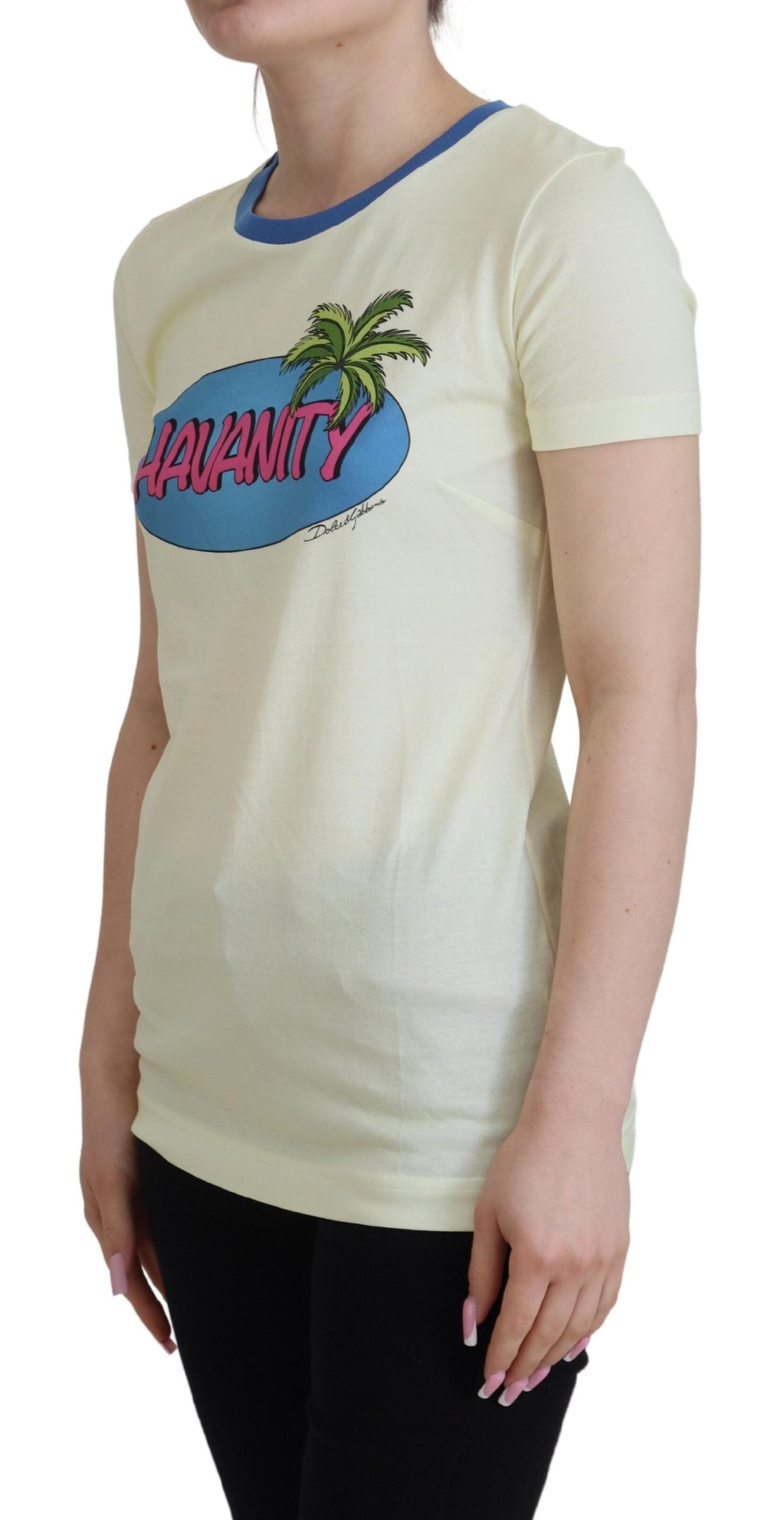 Dolce & Gabbana Yellow Havanity Round Neck Tee Cotton T-shirt - Whispers Of Wisdom Clothing