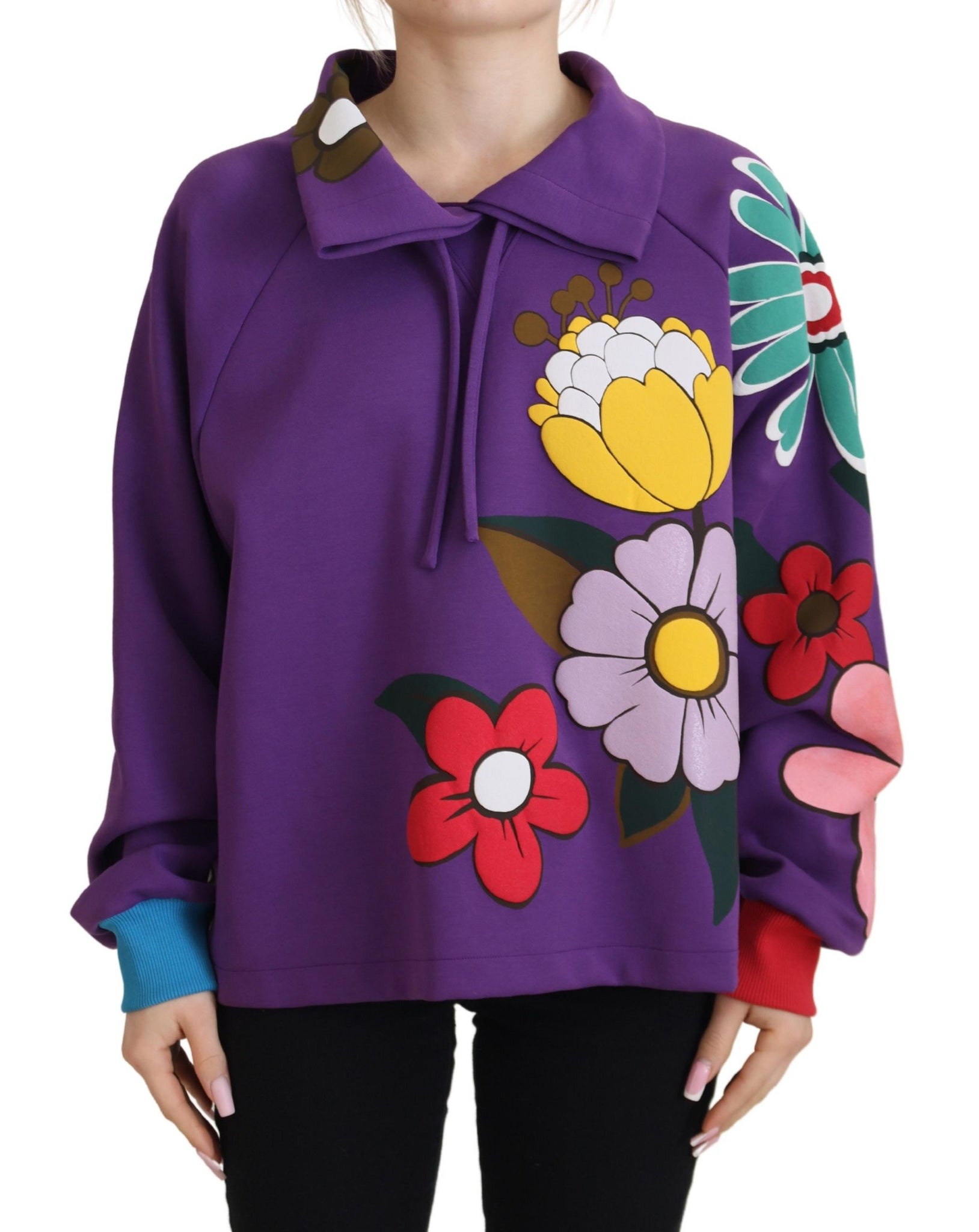 Dolce & Gabbana Purple Floral Print Pullover  Cotton Sweater - Whispers Of Wisdom Clothing