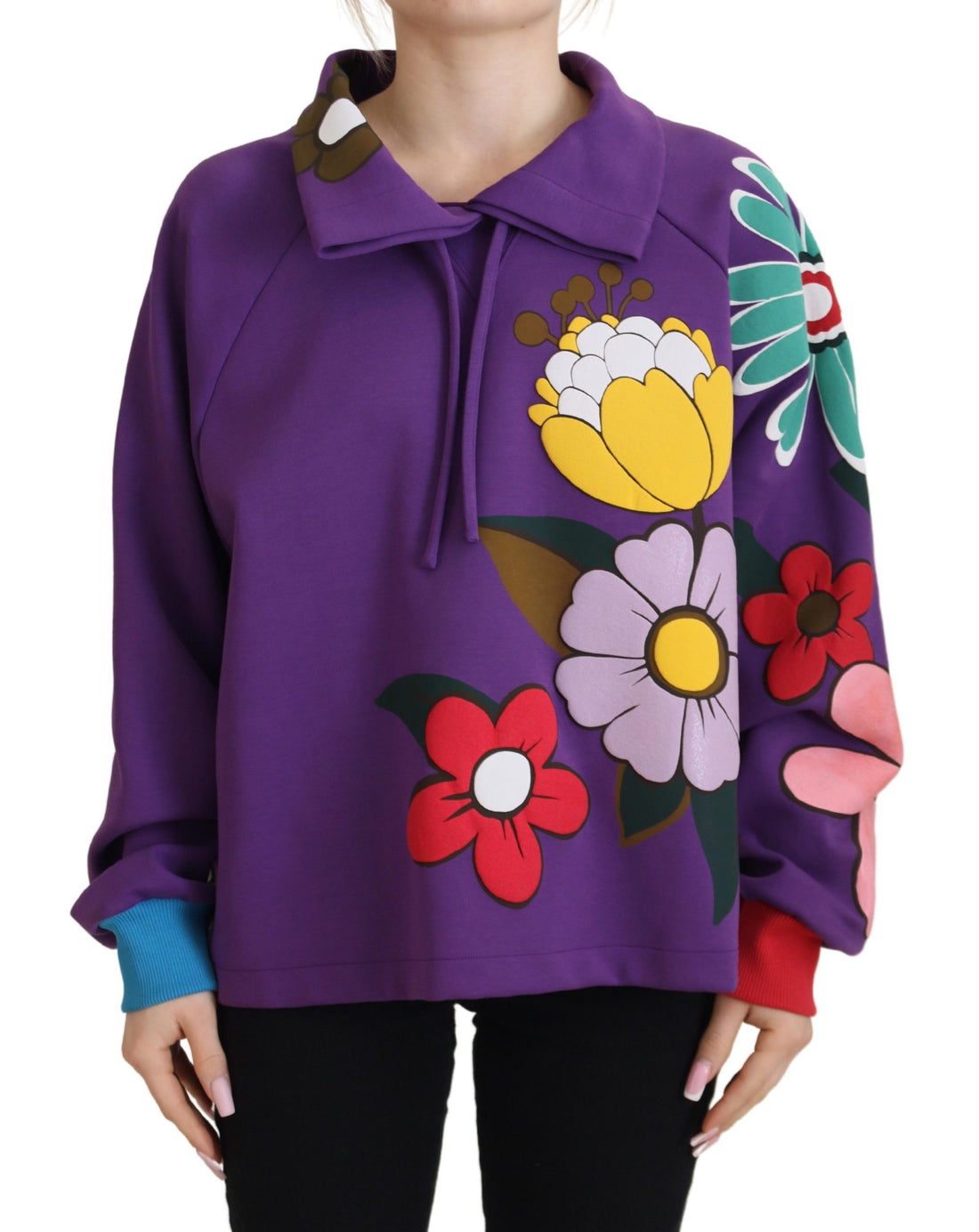 Dolce & Gabbana Purple Floral Print Pullover  Cotton Sweater - Whispers Of Wisdom Clothing