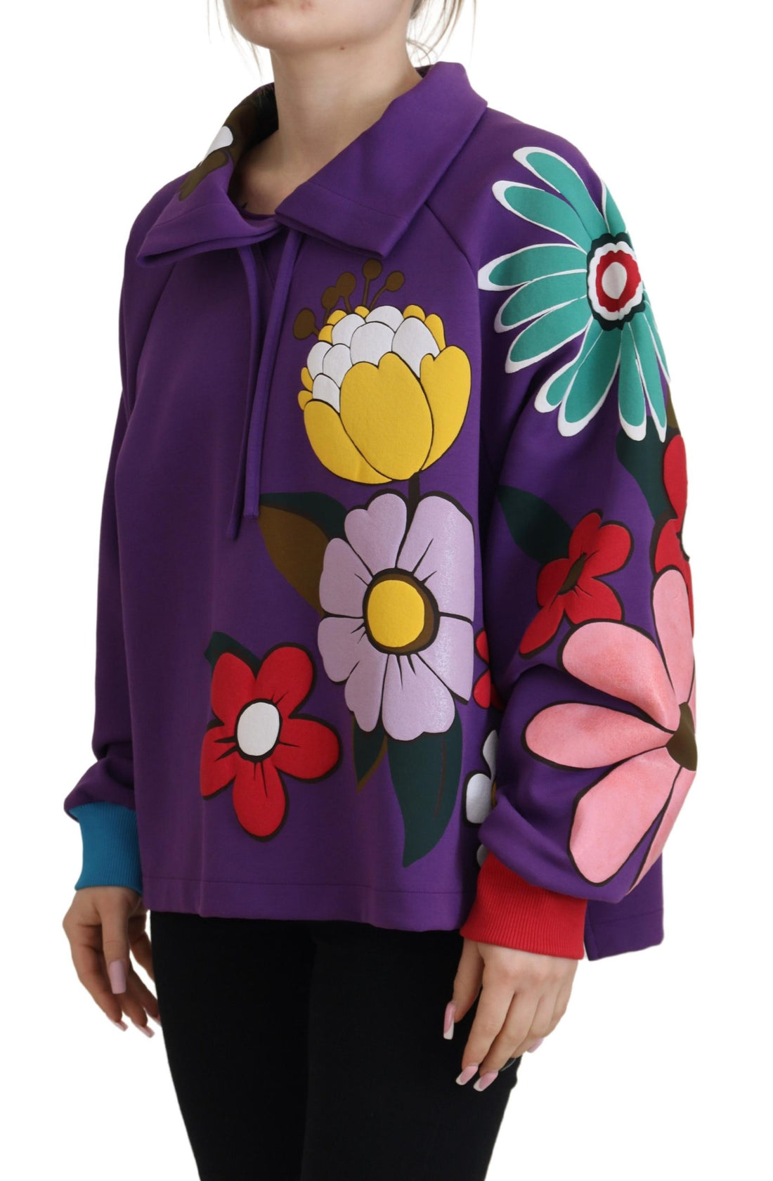 Dolce & Gabbana Purple Floral Print Pullover  Cotton Sweater - Whispers Of Wisdom Clothing