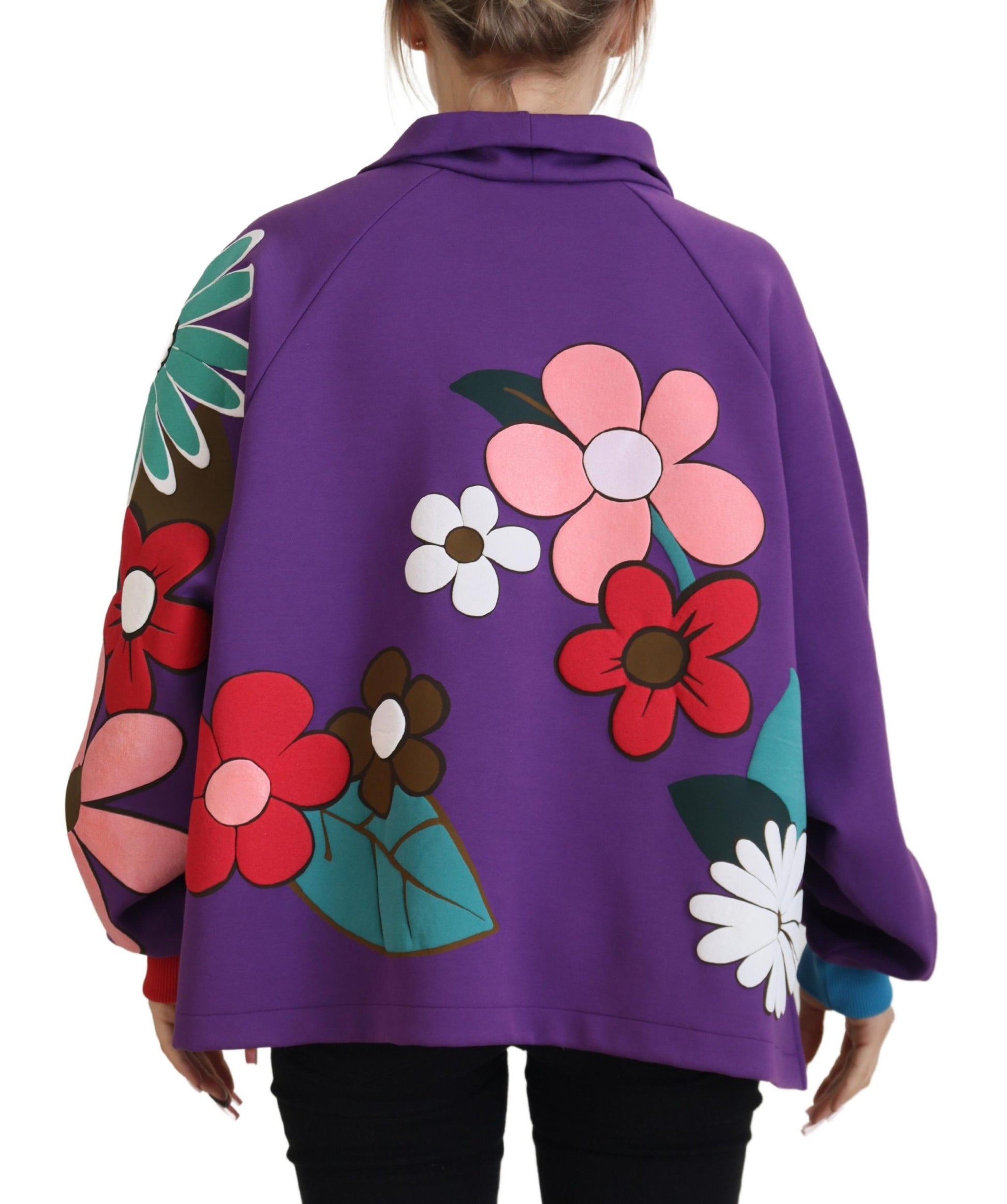 Dolce & Gabbana Purple Floral Print Pullover  Cotton Sweater - Whispers Of Wisdom Clothing