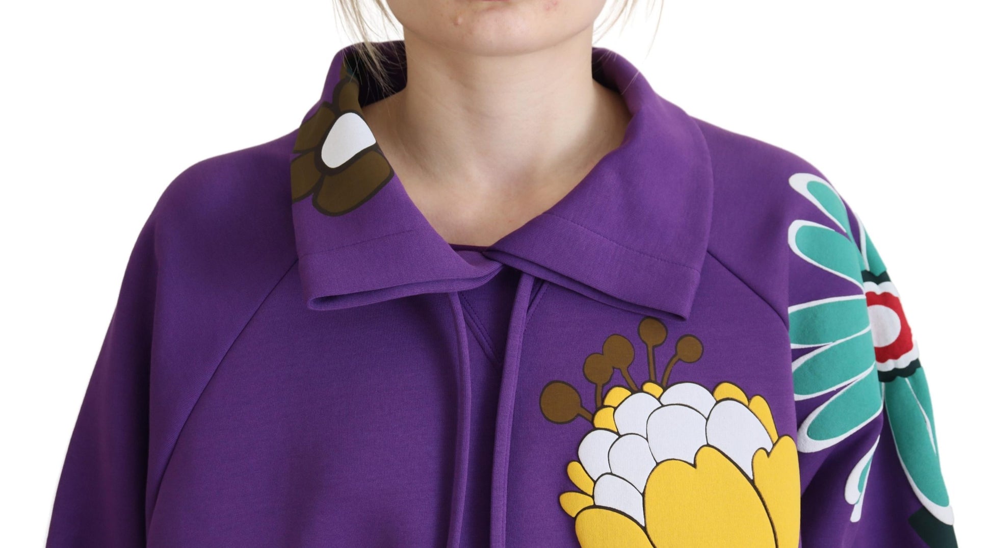Dolce & Gabbana Purple Floral Print Pullover  Cotton Sweater - Whispers Of Wisdom Clothing