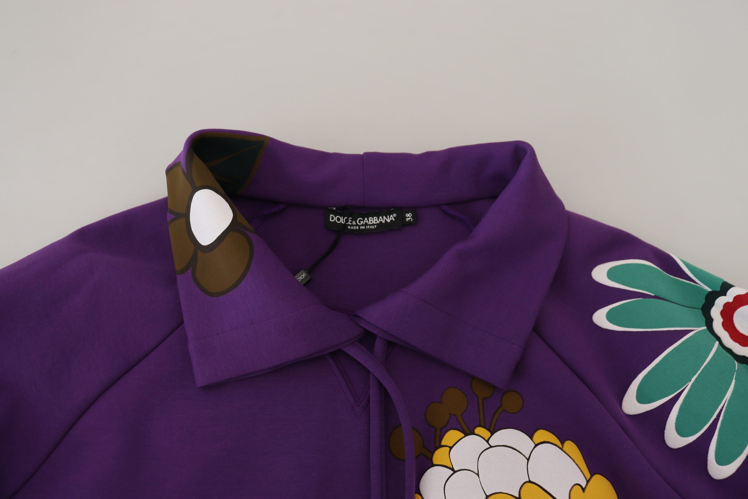 Dolce & Gabbana Purple Floral Print Pullover  Cotton Sweater - Whispers Of Wisdom Clothing