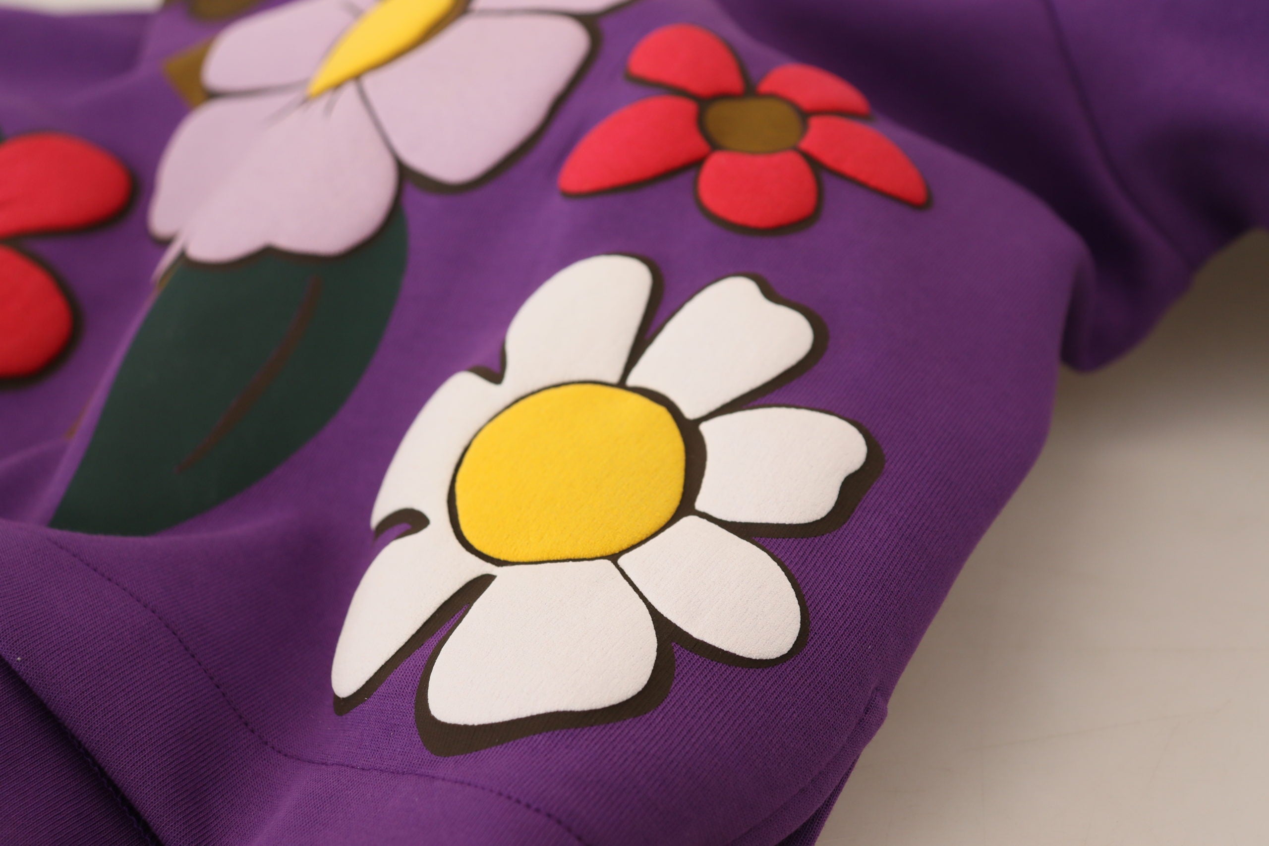 Dolce & Gabbana Purple Floral Print Pullover  Cotton Sweater - Whispers Of Wisdom Clothing