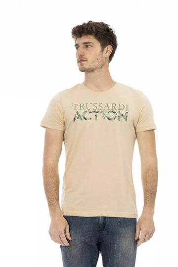 تي شيرت رجالي من Trussardi Action مصنوع من القطن باللون البيج