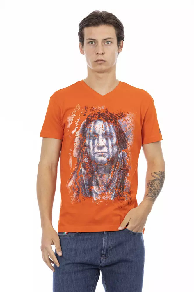 Trussardi Action Orange Cotton Men V-Neck T-Shirt - Whispers Of Wisdom Clothing