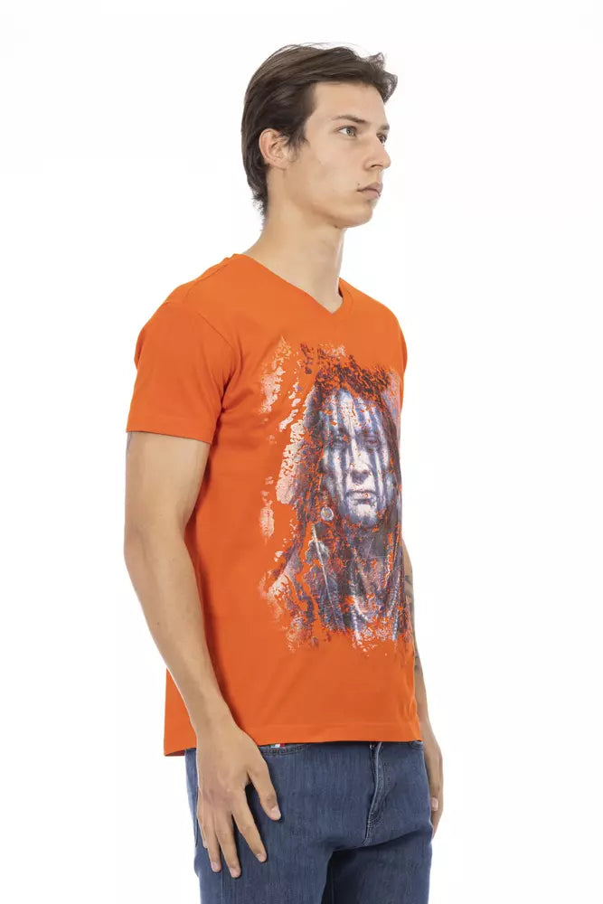 Trussardi Action Orange Cotton Men V-Neck T-Shirt - Whispers Of Wisdom Clothing