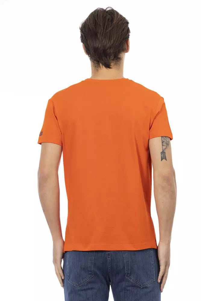 Trussardi Action Orange Cotton Men V-Neck T-Shirt - Whispers Of Wisdom Clothing