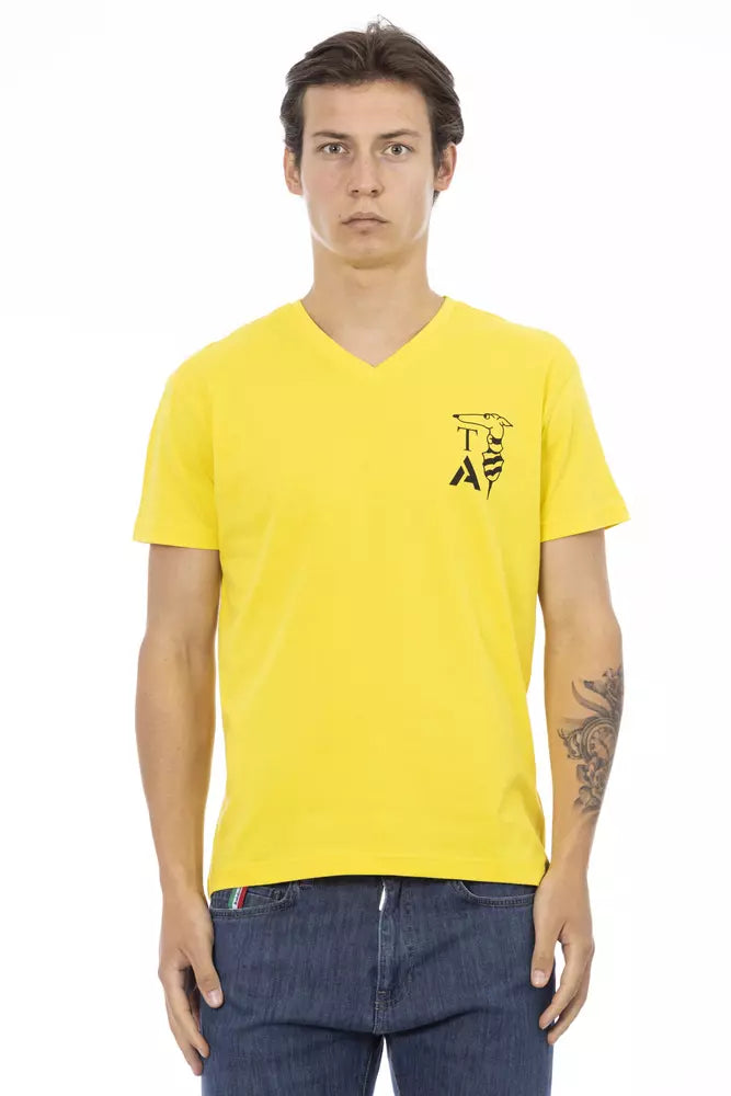 Trussardi Action Yellow Cotton Men V-Neck T-Shirt - Whispers Of Wisdom Clothing