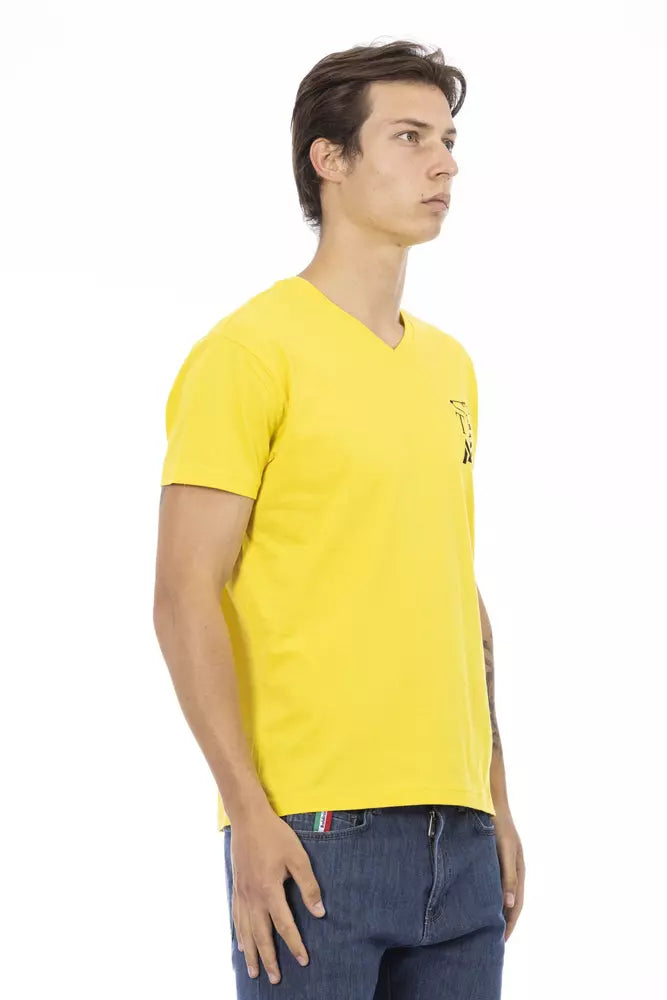Trussardi Action Yellow Cotton Men V-Neck T-Shirt - Whispers Of Wisdom Clothing