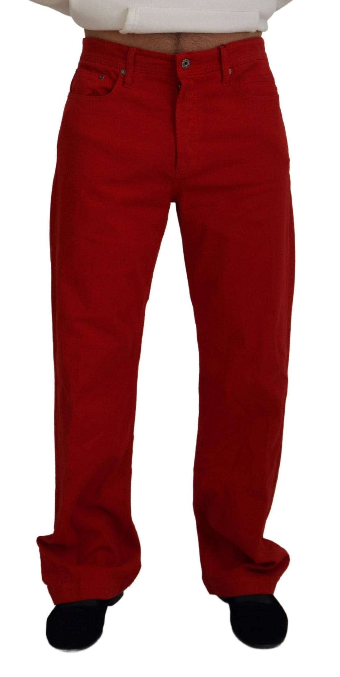 Dolce & Gabbana Red Cotton Straight Fit Men Denim Jeans - Whispers Of Wisdom Clothing