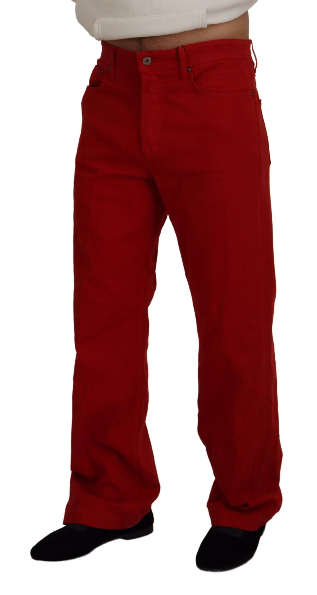 Dolce & Gabbana Red Cotton Straight Fit Men Denim Jeans - Whispers Of Wisdom Clothing