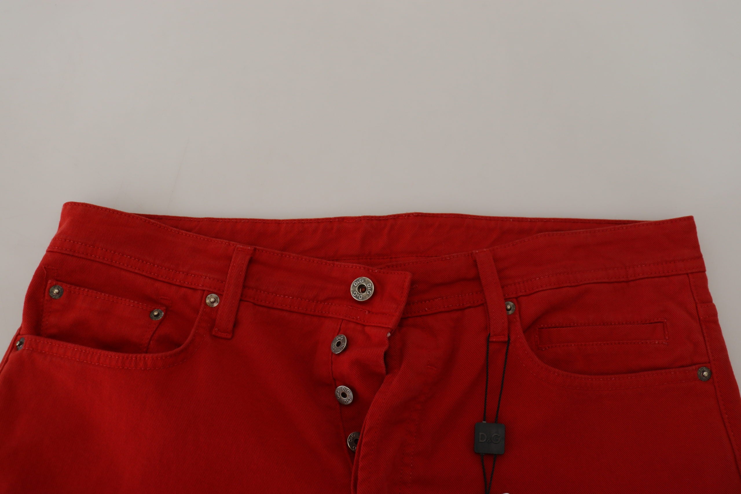 Dolce & Gabbana Red Cotton Straight Fit Men Denim Jeans - Whispers Of Wisdom Clothing