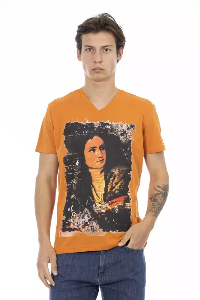 Trussardi Action Orange Cotton Men's V-Neck T-Shirt - Whispers Of Wisdom Clothing