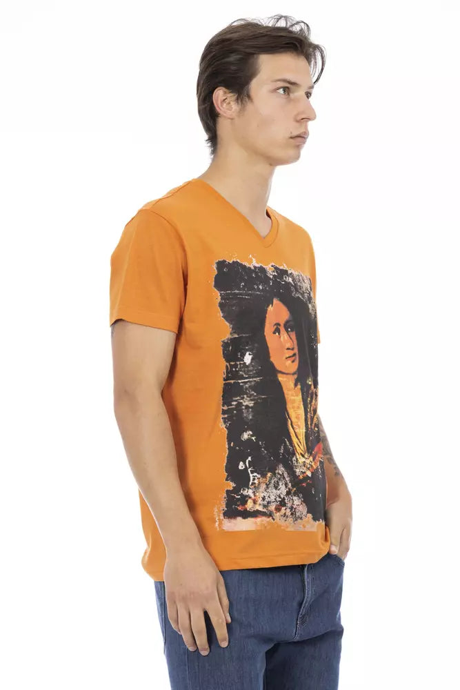 Trussardi Action Orange Cotton Men's V-Neck T-Shirt - Whispers Of Wisdom Clothing